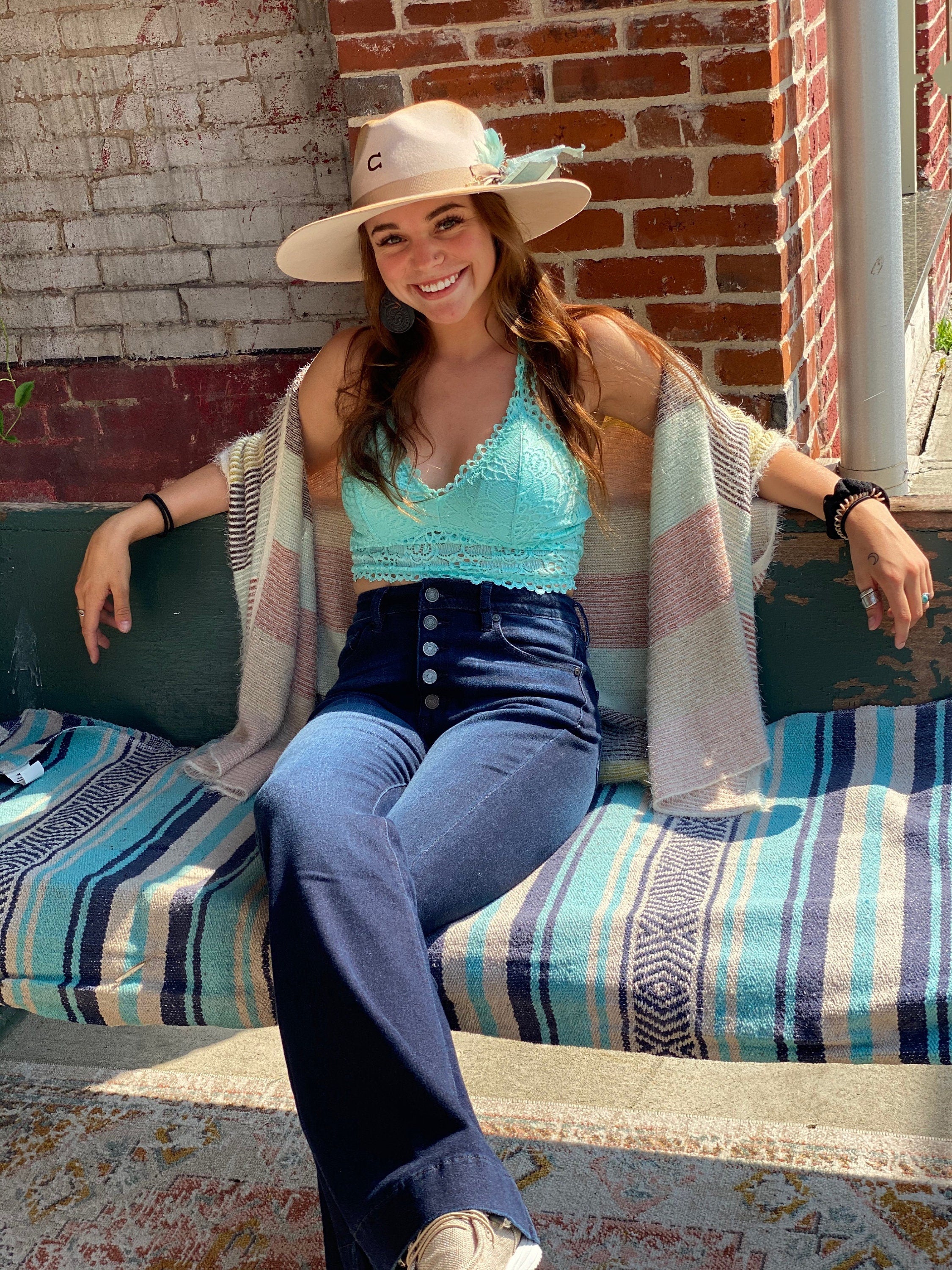 Turquoise Cowgirl custom Charlie 1 Horse Boho Western Hat