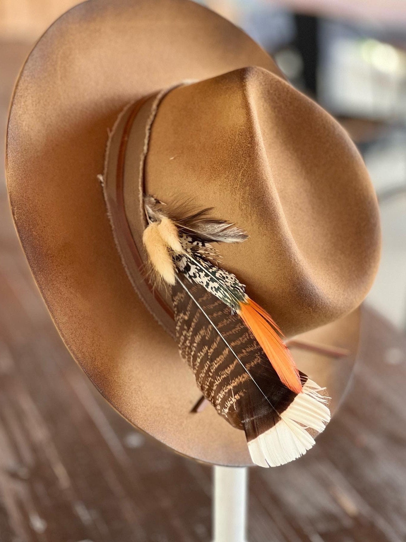 Fallin' Cowgirl Western Boho Brown Felt Hat Custom Branding Initials Personalized