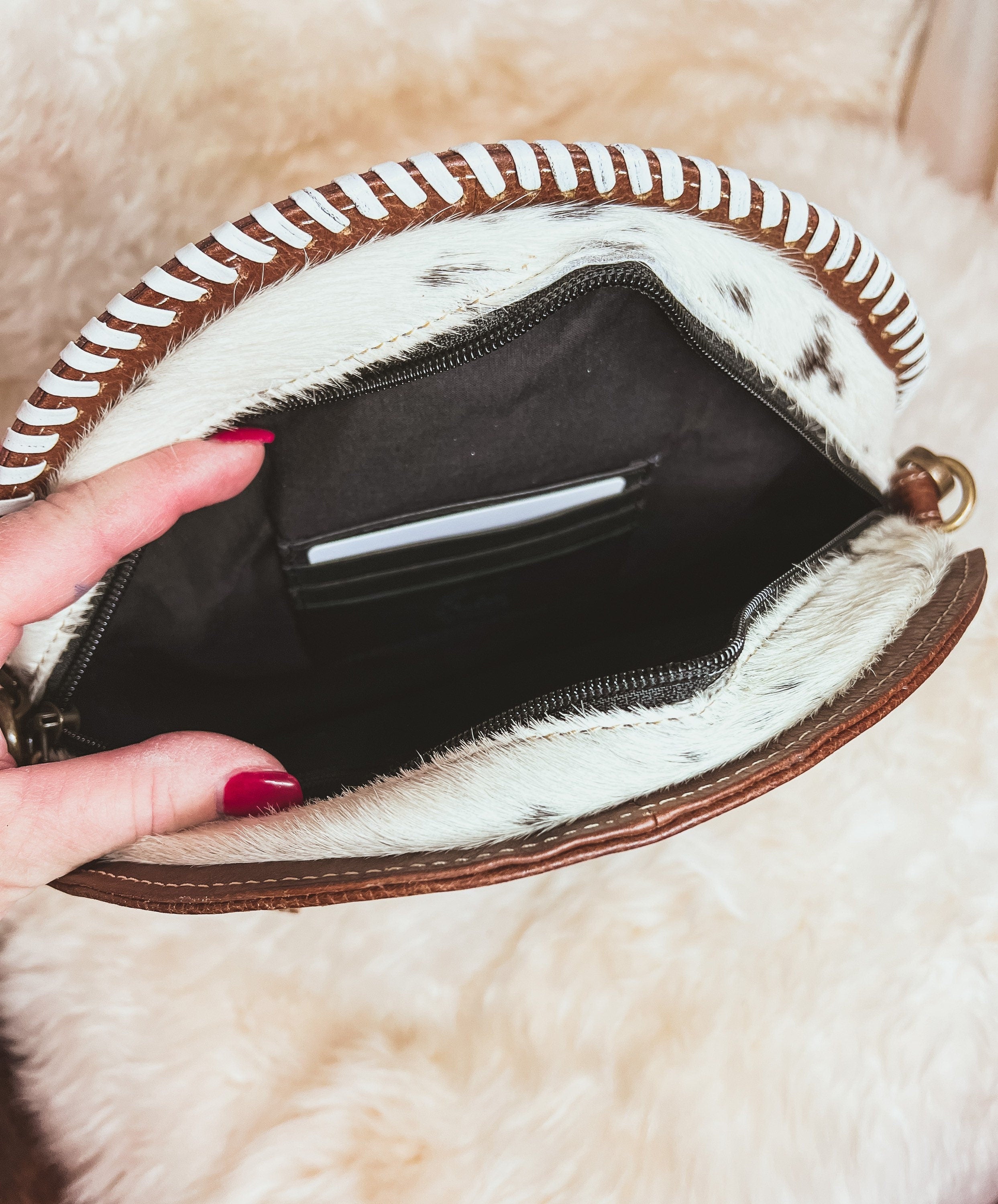 Custom Branded Cowhide Round Crossbody purse tooled leather Turquoise Flowers & White Whipstitch we add your farm cow brand logo initials