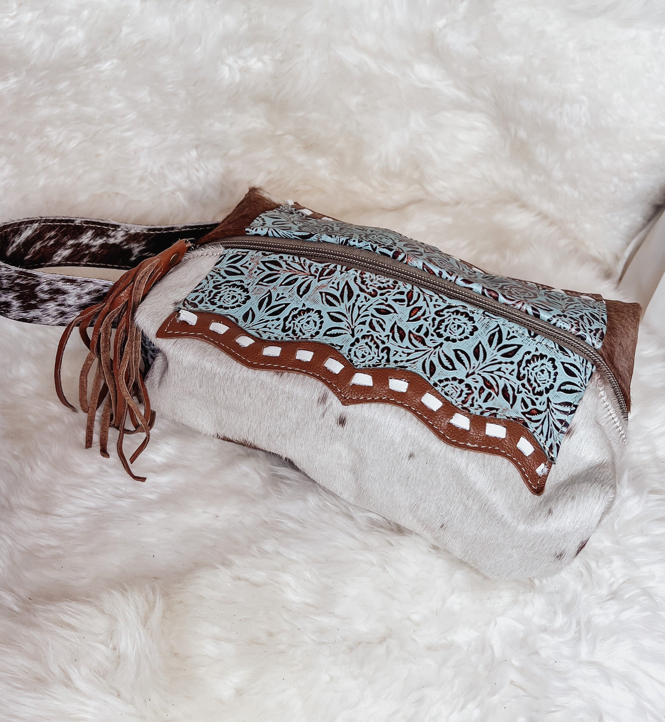 Custom Western Branded Cowhide Tooled Leather Cosmetic Shave Bag Initials Monogram Farm or Cow Brand Turquoise Travel Organizer Kit Case