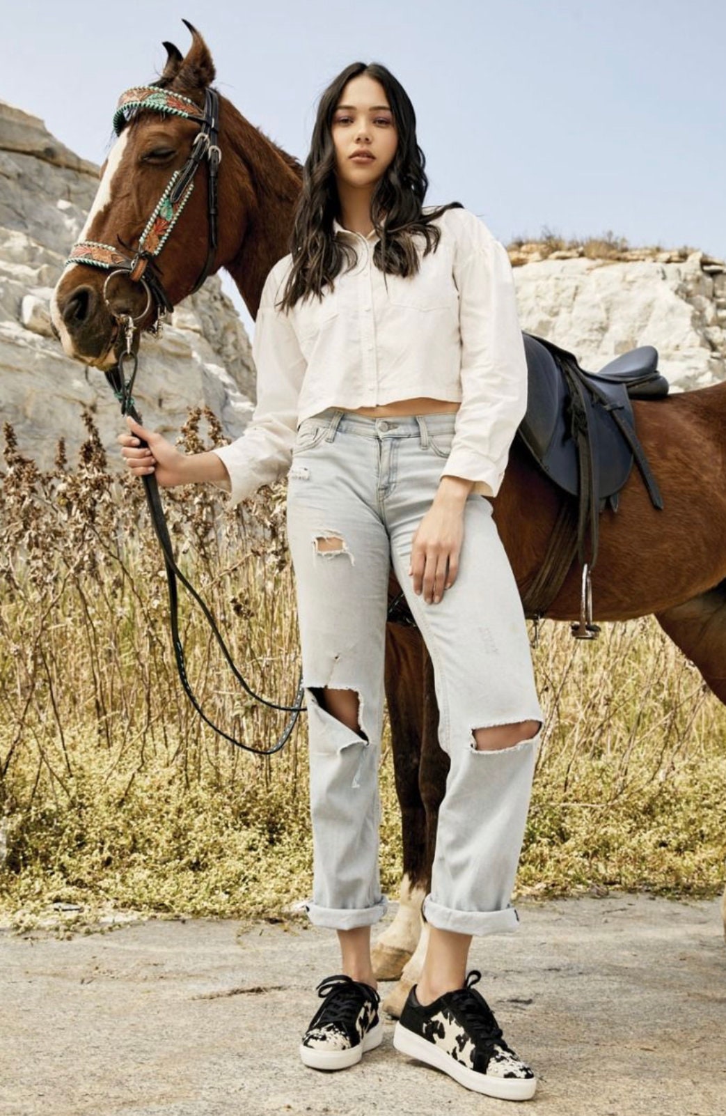 Leather Stitch Style continuous long Horse Reins Turquoise or White Stitch Horse Tack