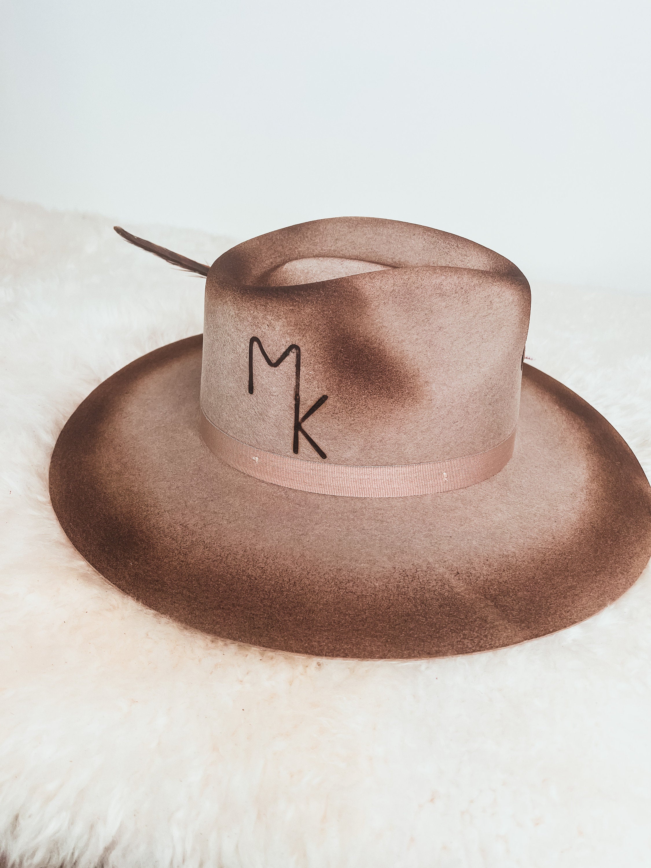 Fallin' Cowgirl Western Boho Brown Felt Hat Custom Branding Initials Personalized