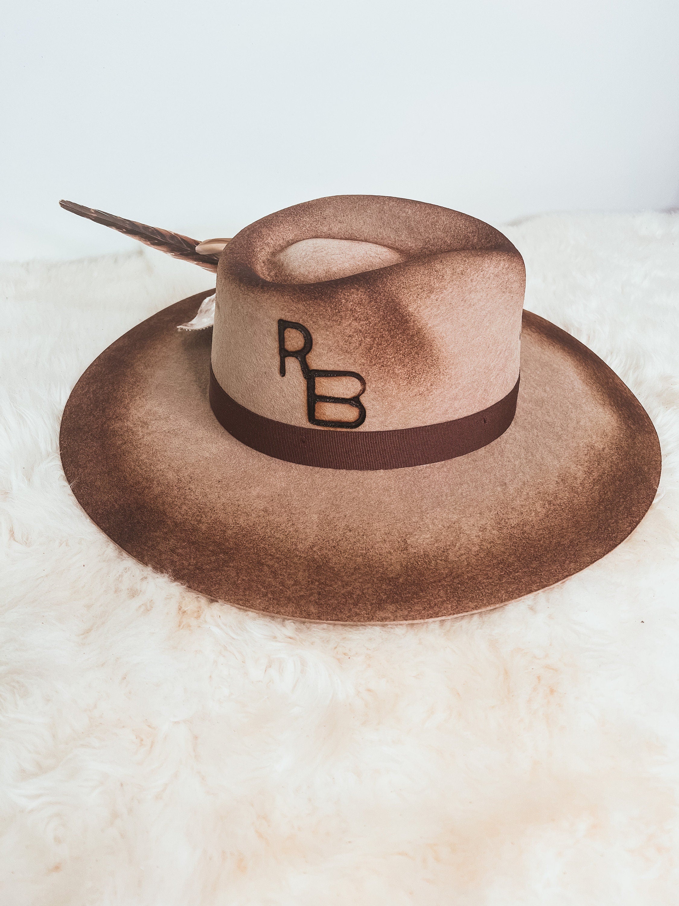 Fallin' Cowgirl Western Boho Brown Felt Hat Custom Branding Initials Personalized