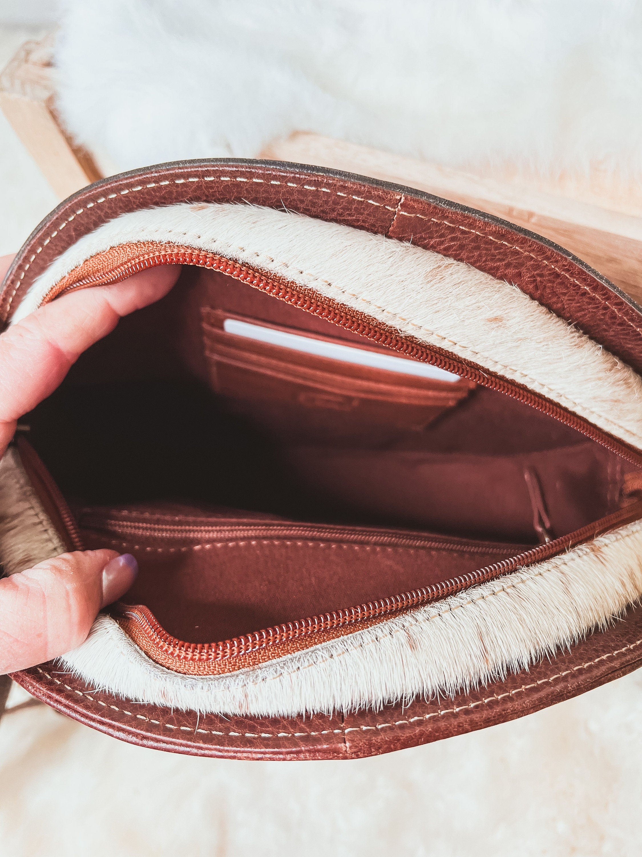 Custom Branded Round Cowhide Tooled leather Western Crossbody Canteen Style Purse Initials Monogram Farm or Cow Brand