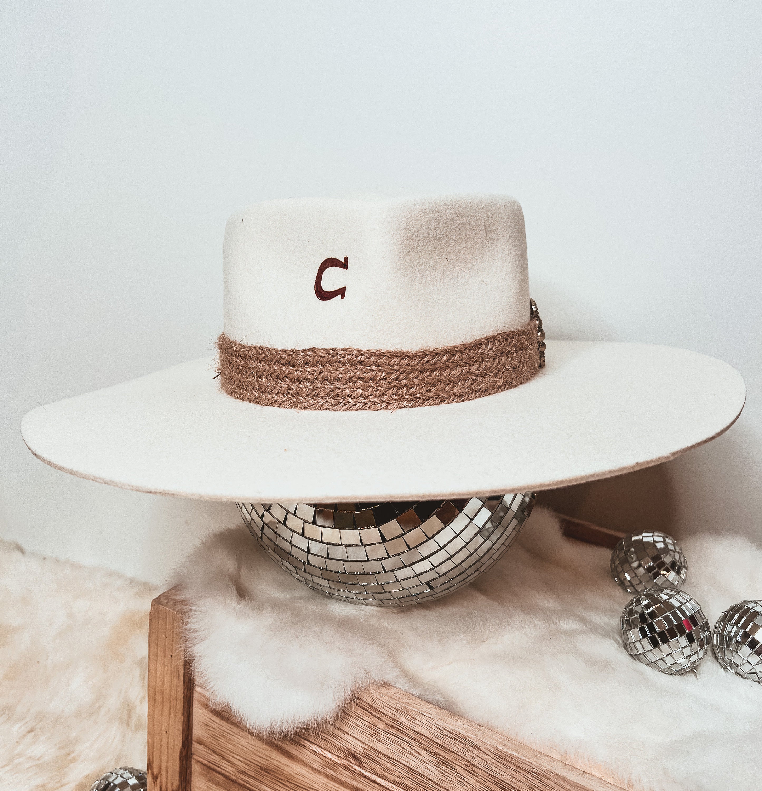 Custom Branded Charlie 1 Horse Cowgirl Hat Felt with Heart Crown Turquoise Concho Accent Boho Western Bridal Wedding Bride Bachelorette