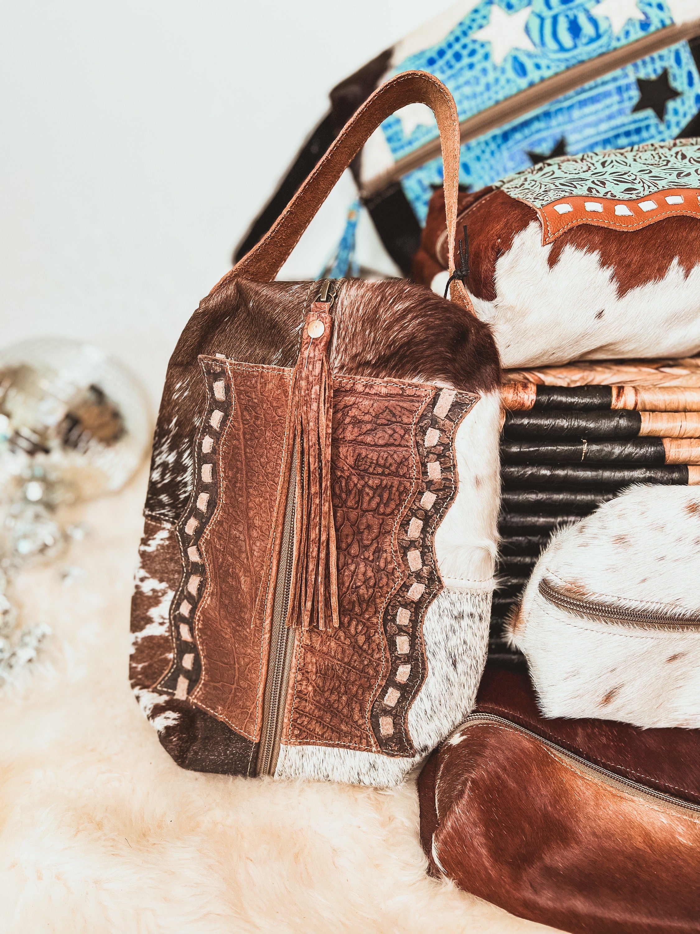 Custom Western Branded Cowhide Tooled Leather Cosmetic Shave Bag Initials Monogram Farm or Cow Brand Travel Shave Makeup Cow Print Gifts