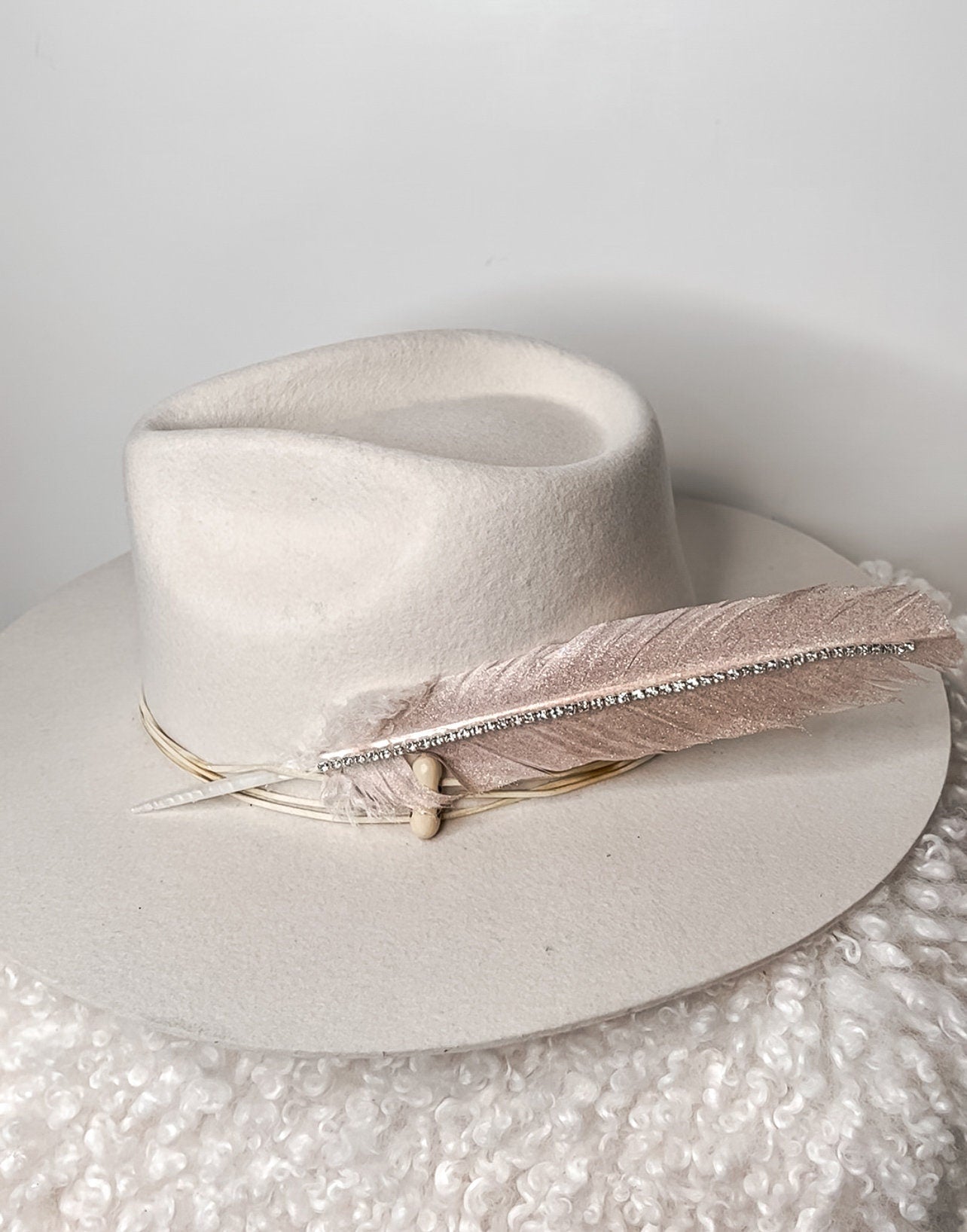 Hand Painted Rhinestone Glitter Black or White Hat Feather Accessory Cowgirl Hat Decoration Choose Gold, Rose Gold, or Silver Glitter