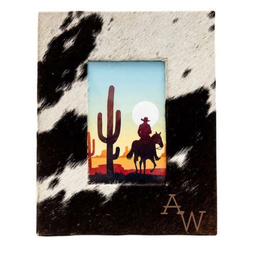 Custom Cowhide Photo Frame Farm Brand Wedding or Christmas Gift