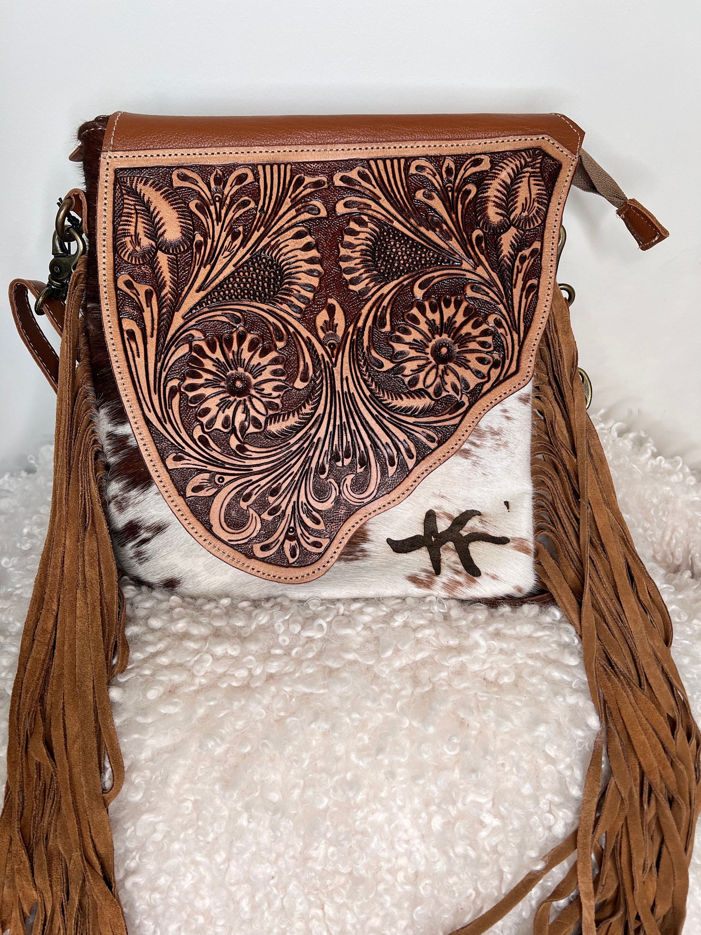 Custom Branded Tooled Leather Concealed Carry Cowhide Crossbody Purse Gifts for her Western Cowgirl Style