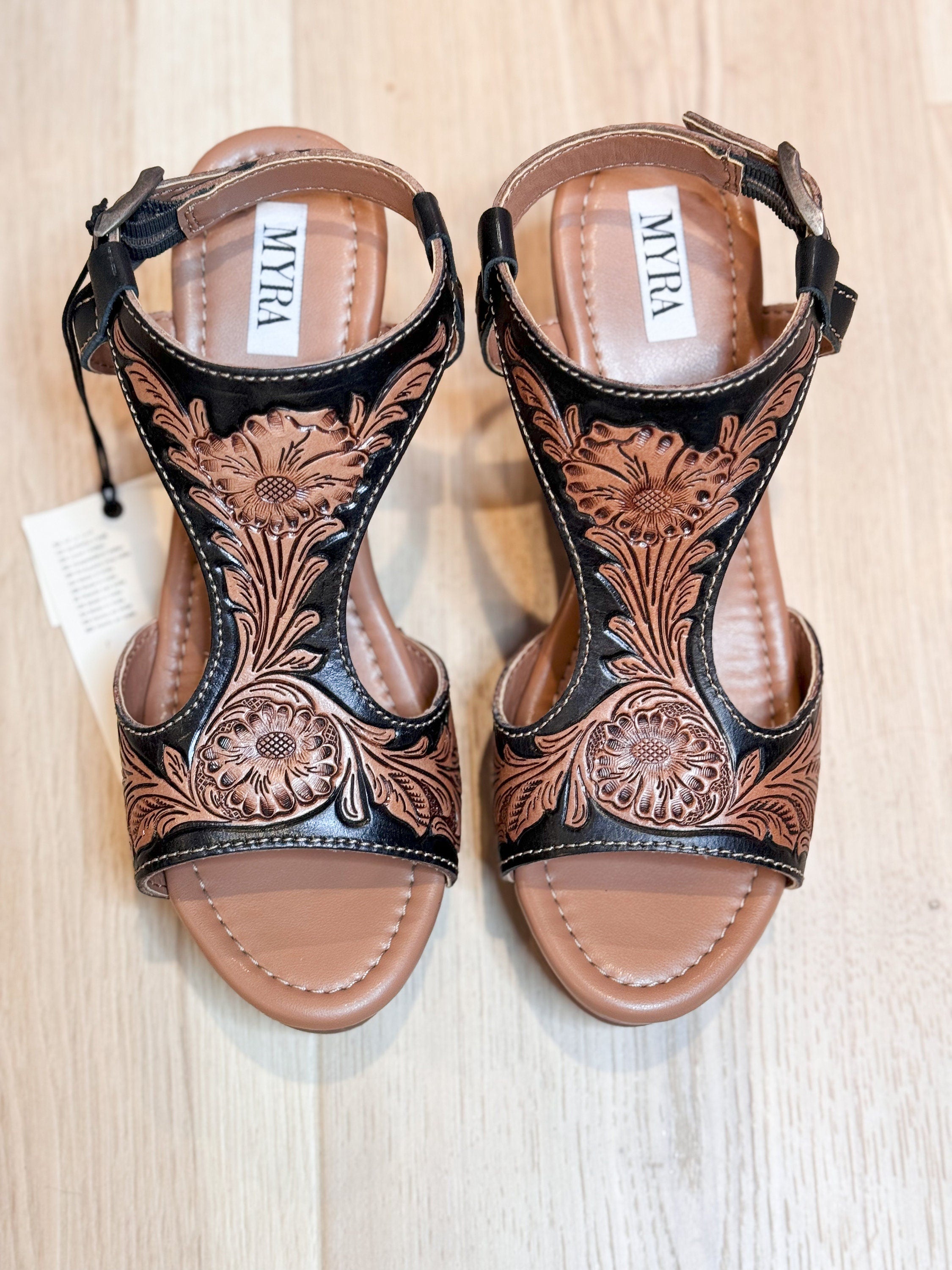 Tooled Leather Wedge sandals, Western sandals, Wedding, Prom Shoes
