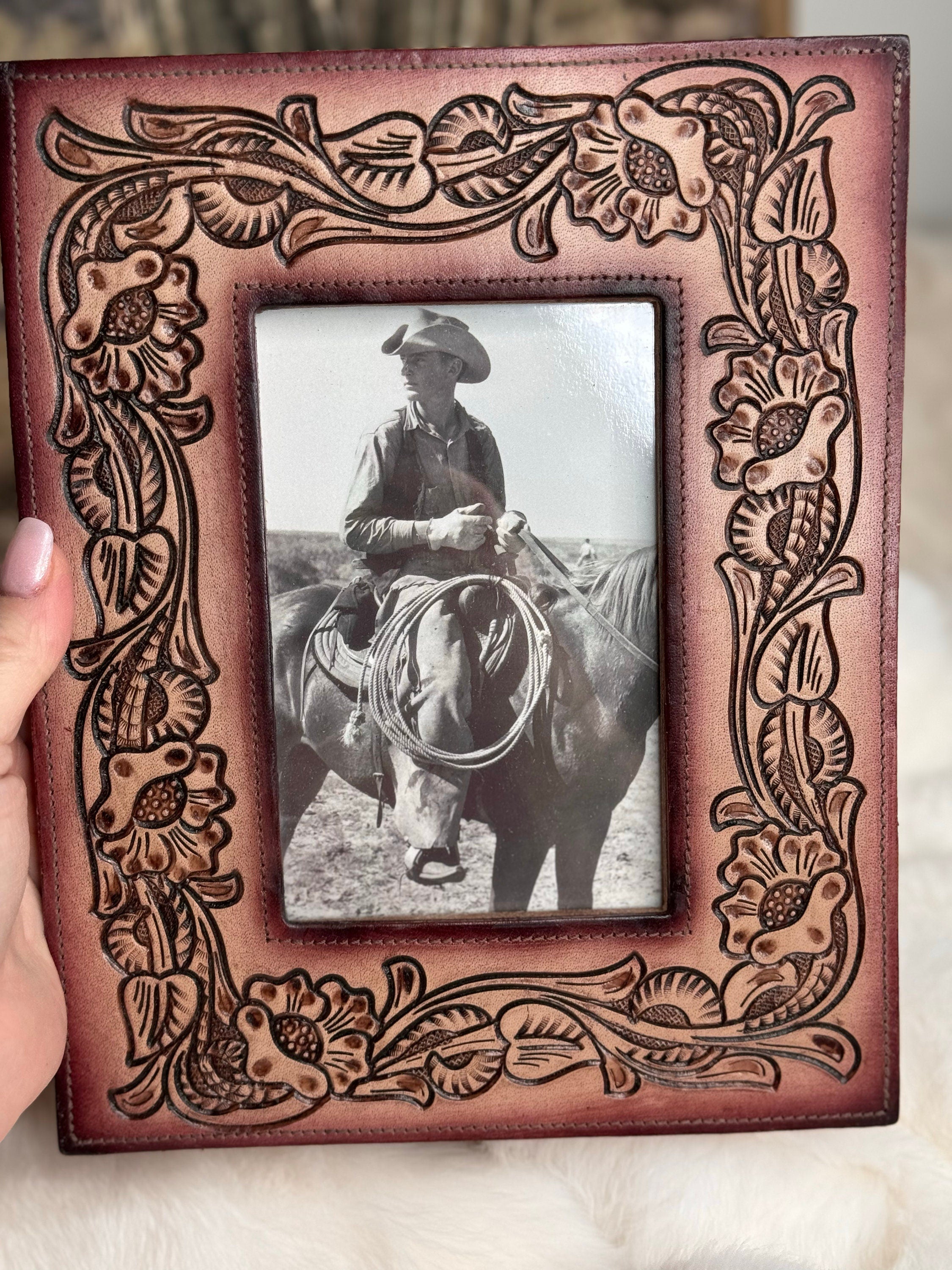 Tooled Leather Photo Frame Western Cowgirl Cowboy Wedding, Christmas, Graduation Gift Bridal Shower New Baby Mothers Fathers Day