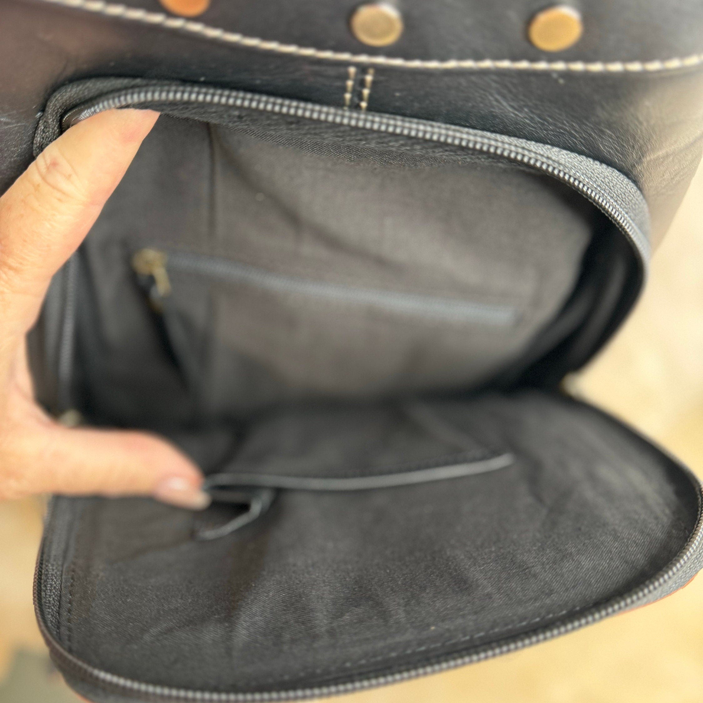 Custom Branded Black and White Cowhide Turquoise Tooled Leather Sling Bag, Crossbody Bag, Farm Brand, Name, Initials, Personalized Gift