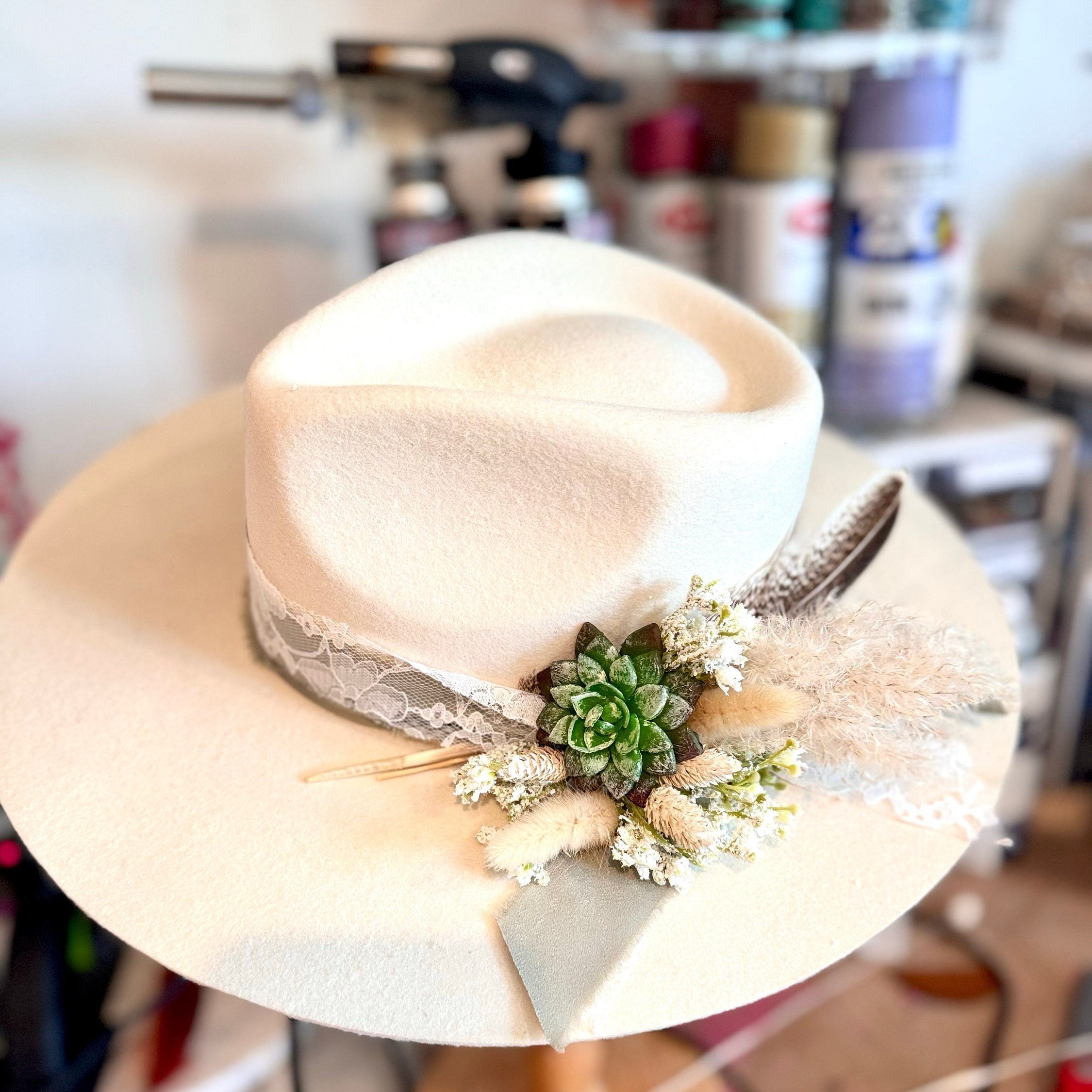 Custom Wedding Bridal Cowgirl Hat, Boho, Western, Floral, Lace, Flower Decorated Charlie 1 Horse Hat