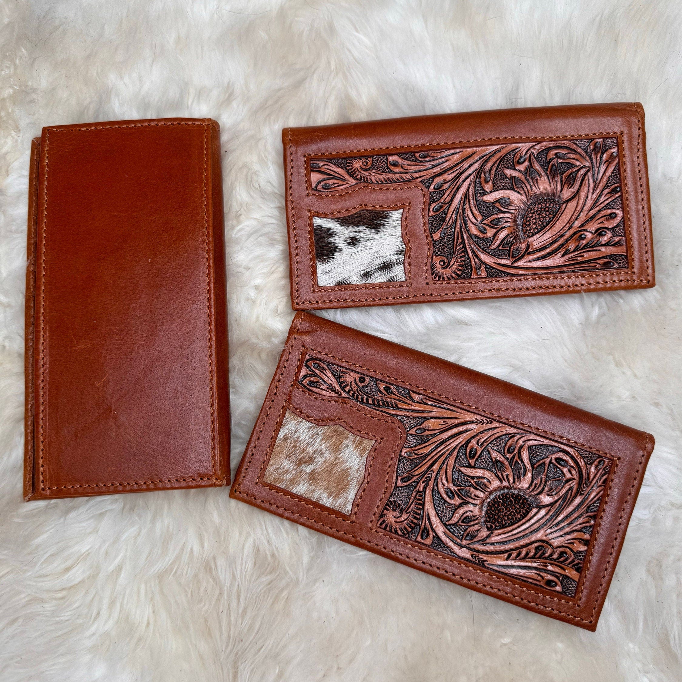 Custom Branded Checkbook style Wallet, Mens or Women's, Western Wallet, Cowhide, Tooled Leather, Gifts for Dad, Farm Brand, Cattle Brand