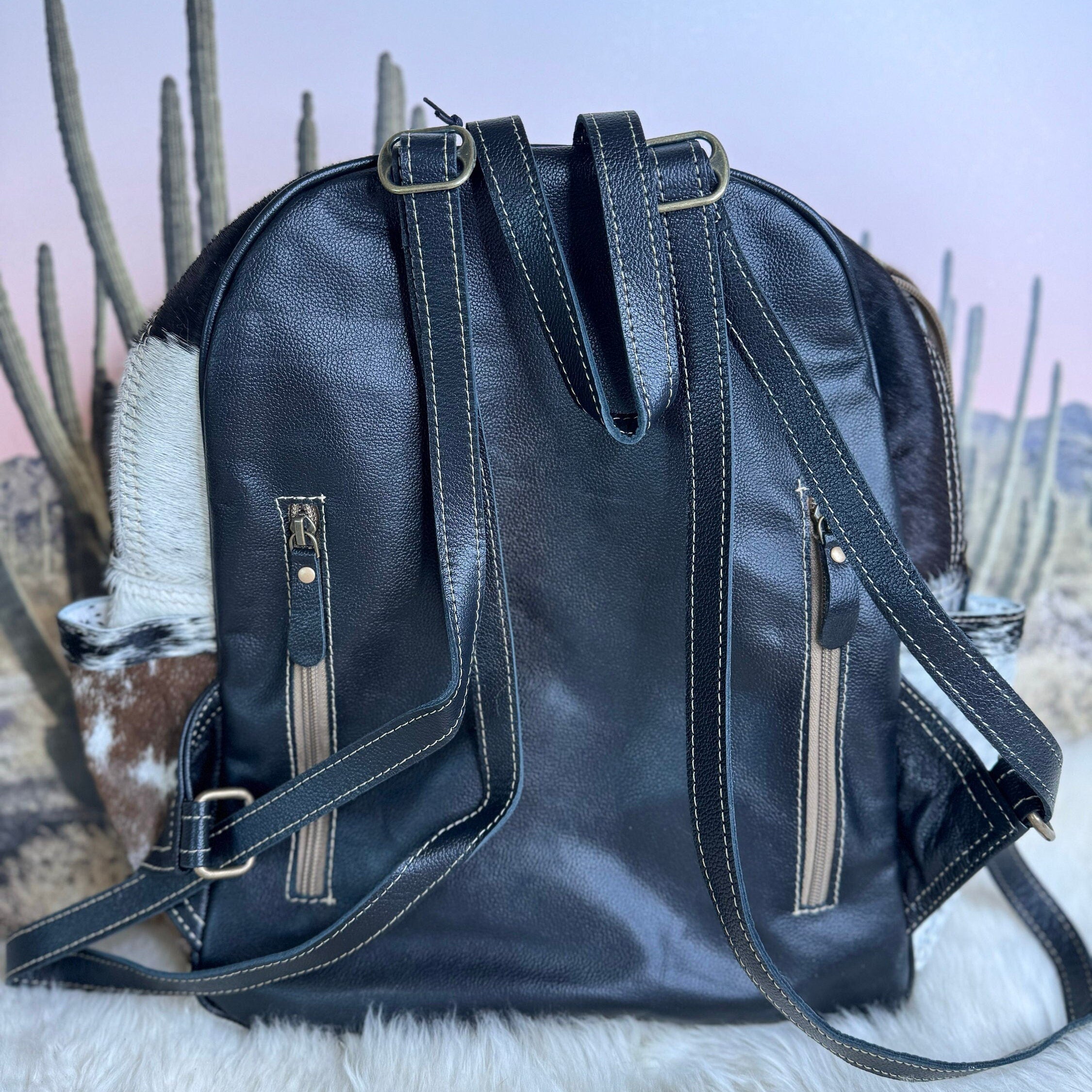 Concealed Carry Custom Branded Distressed Leather Backpack Bag Purse with your Initials Monogram Name Farm or Cow Brand