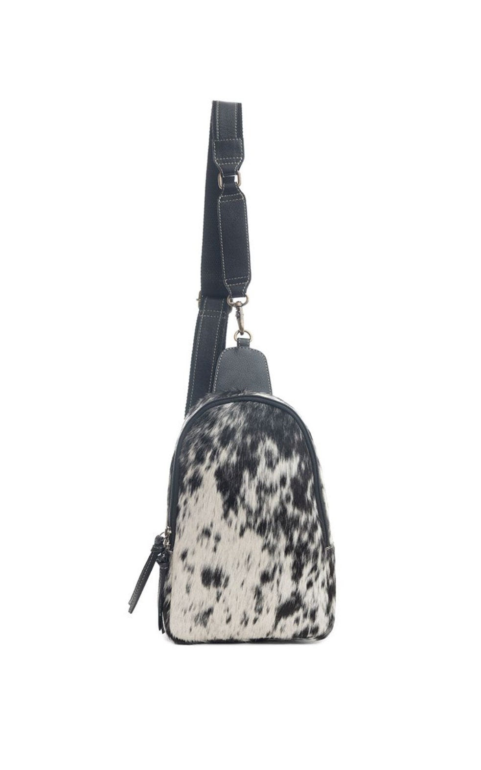 Custom Branded Black and White Cowhide Sling Bag, Crossbody Bag, Small Purse, Western Style, Farm Brand, Name, Initials, Personalized Gift