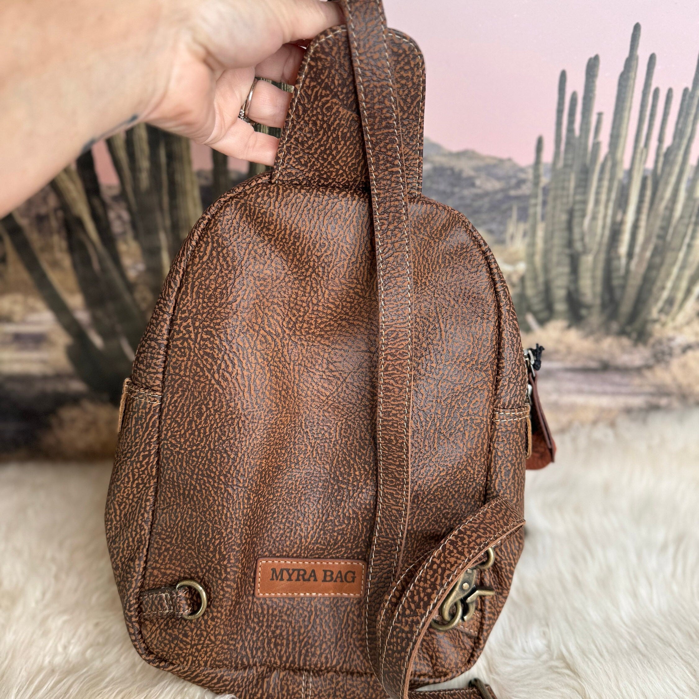 Custom Branded Brown and White Cowhide Tooled Leather Sling Bag, Crossbody Bag, Small Purse, Farm Brand, Name, Initials, Personalized Gift