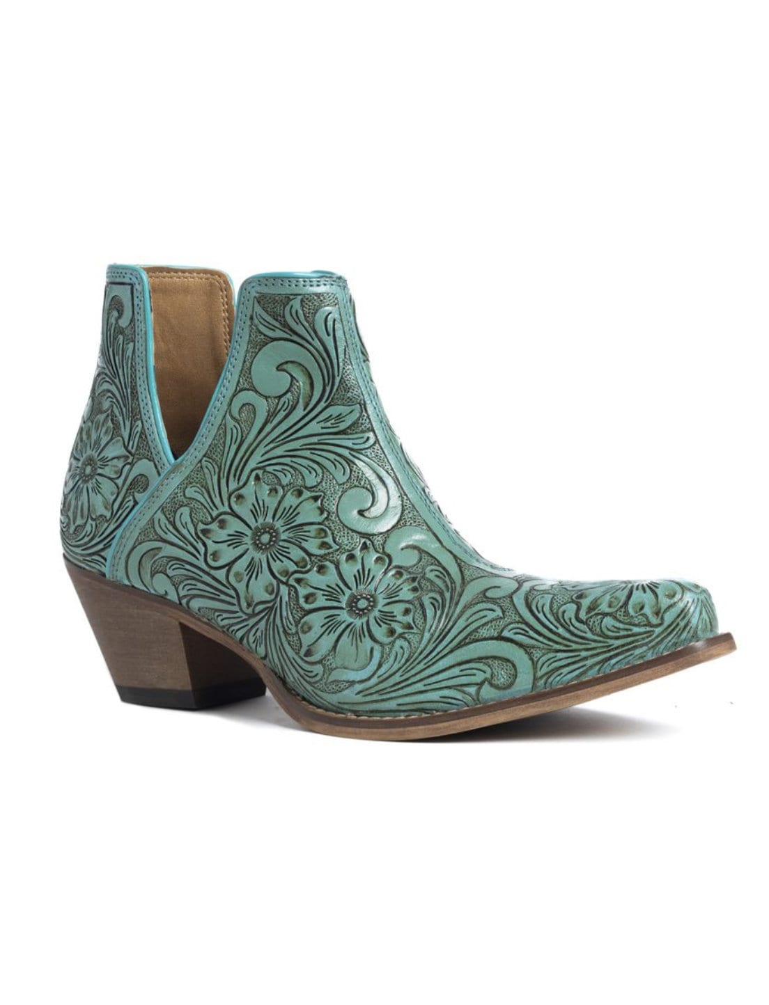 Western Tooled Leather Bootie Ankle Boots Turquoise Cowgirl Boots Tooled leather Bootie Boot Wedding Boot Bridal Boot