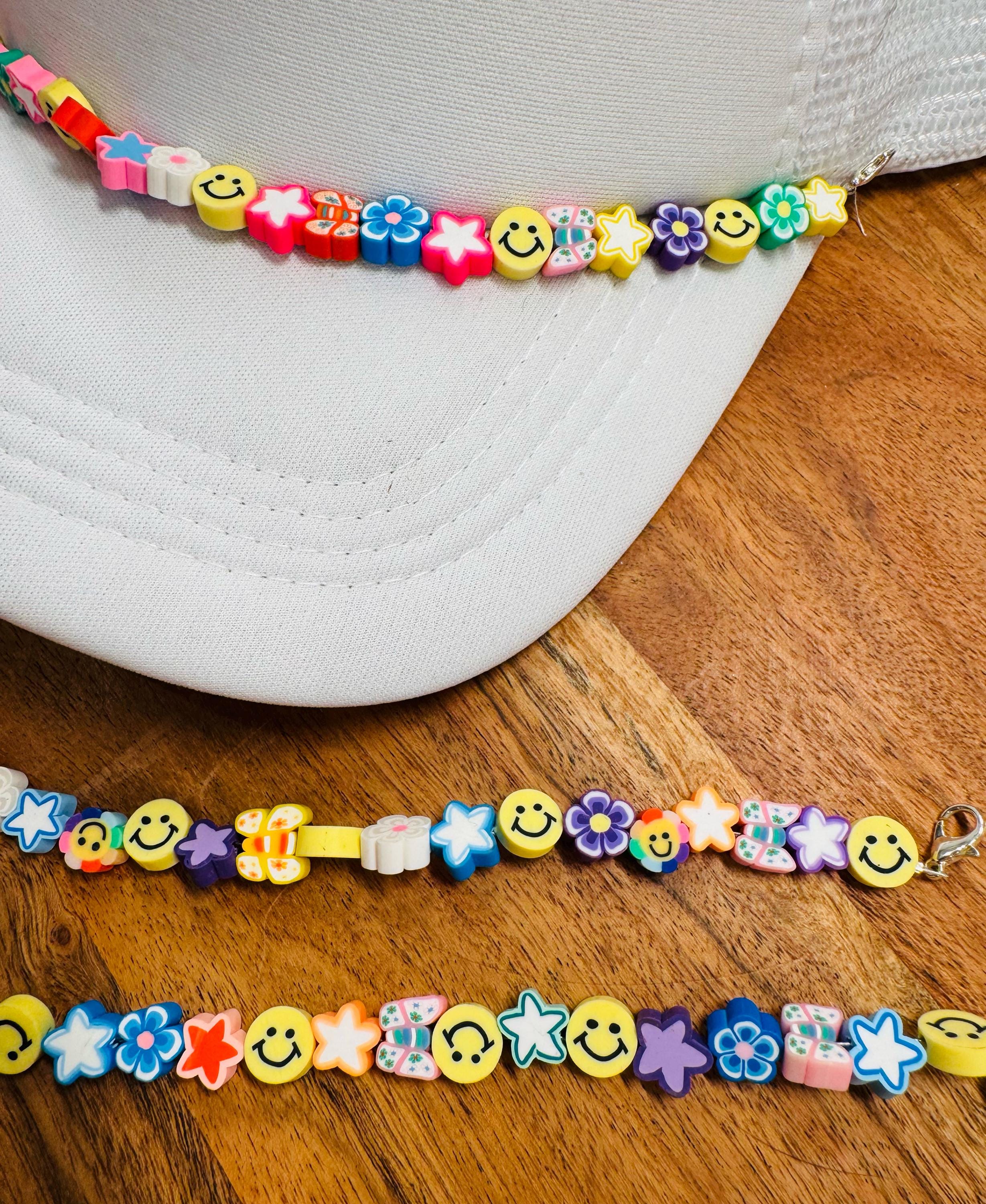 Rainbow Colors Pink Purple Blue Yellow Trucker Hat Chain, Smiley Trucker Hat Chain Western Trucker Hat Chain Decorate Your Own Trucker Hat