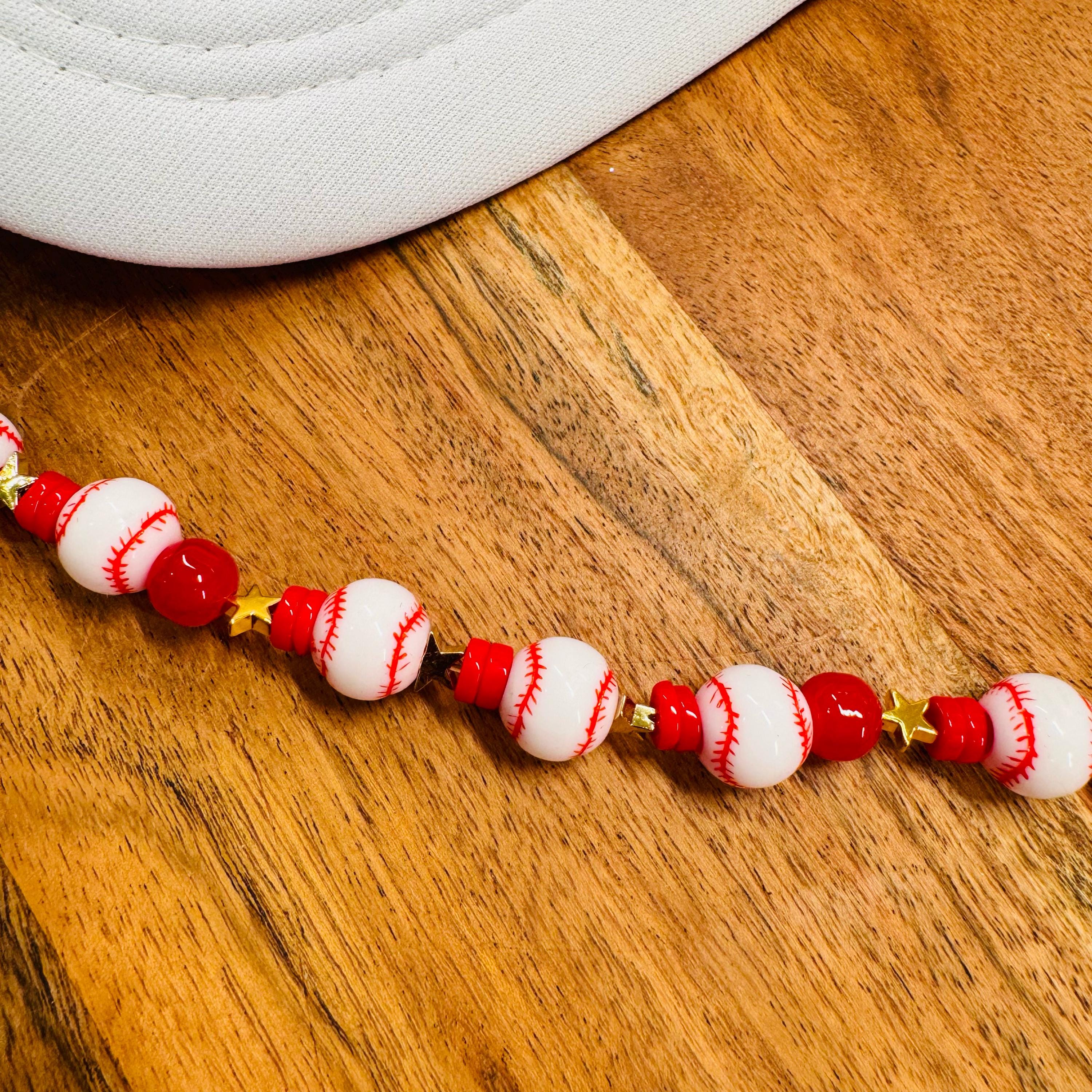 Red Bead & Baseballs with Stars Trucker Hat Chain Red Hat Chain Decorate Your Own Trucker Hat Baseball Hat