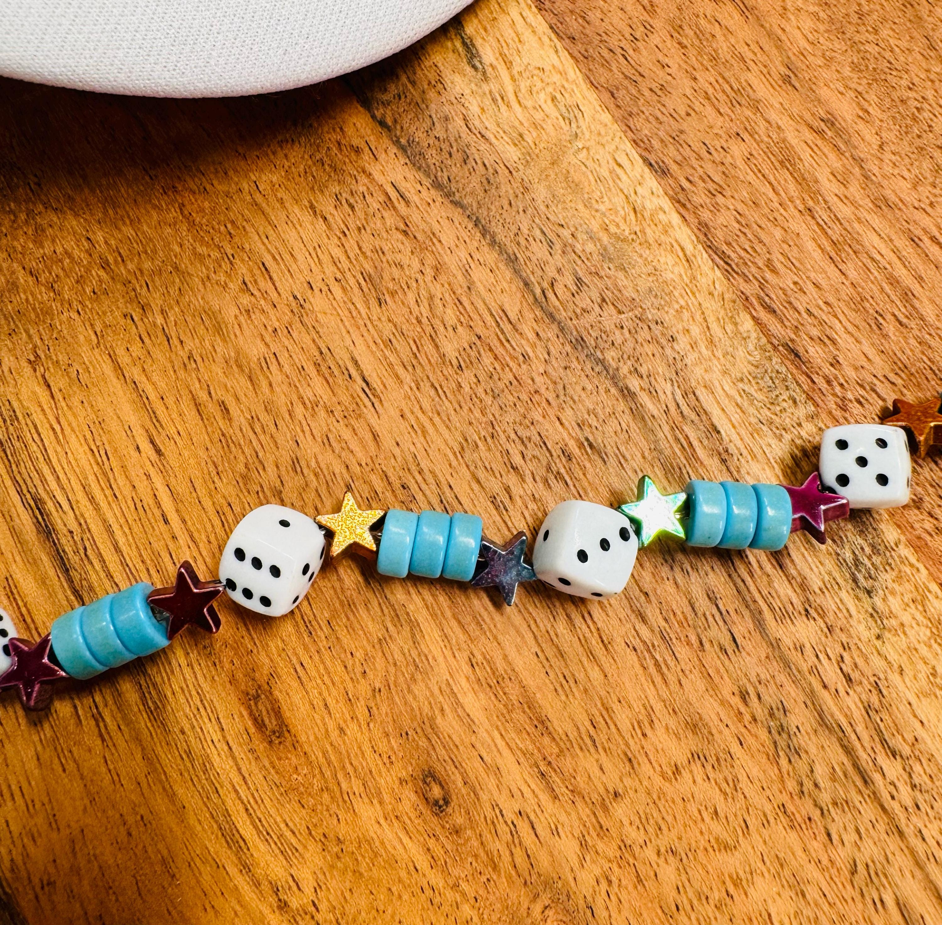 Turquoise with Dice & Rainbow Stars Seed Bead Trucker Hat Chain Western Trucker Hat Chain Decorate Your Own Trucker Hat