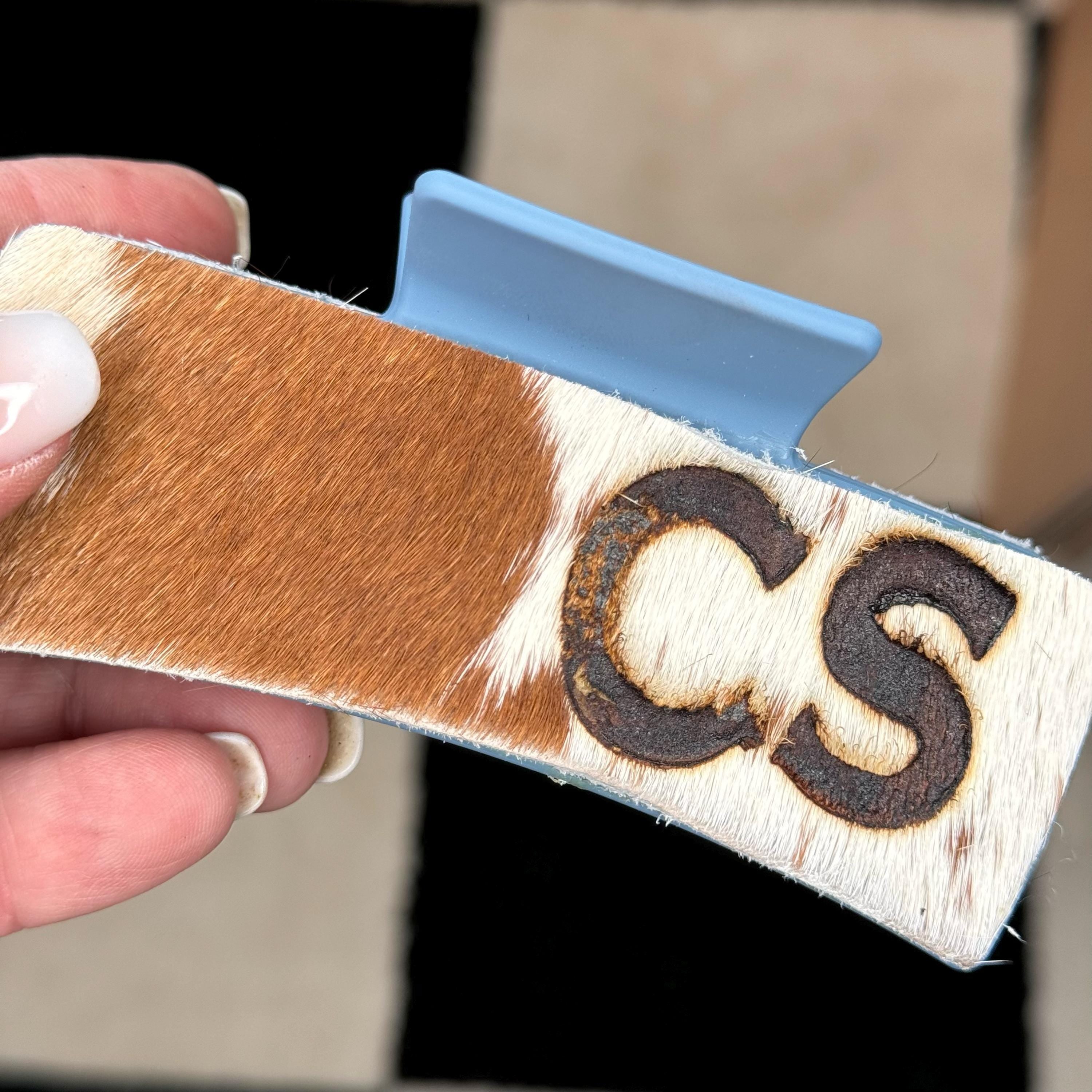 Custom Cowhide Claw Clip, Hair Clip, Hair Claw Clip Custom Branded with Your Initials Branded Western Hair Clip, Gifts for Her Cowgirl Hair