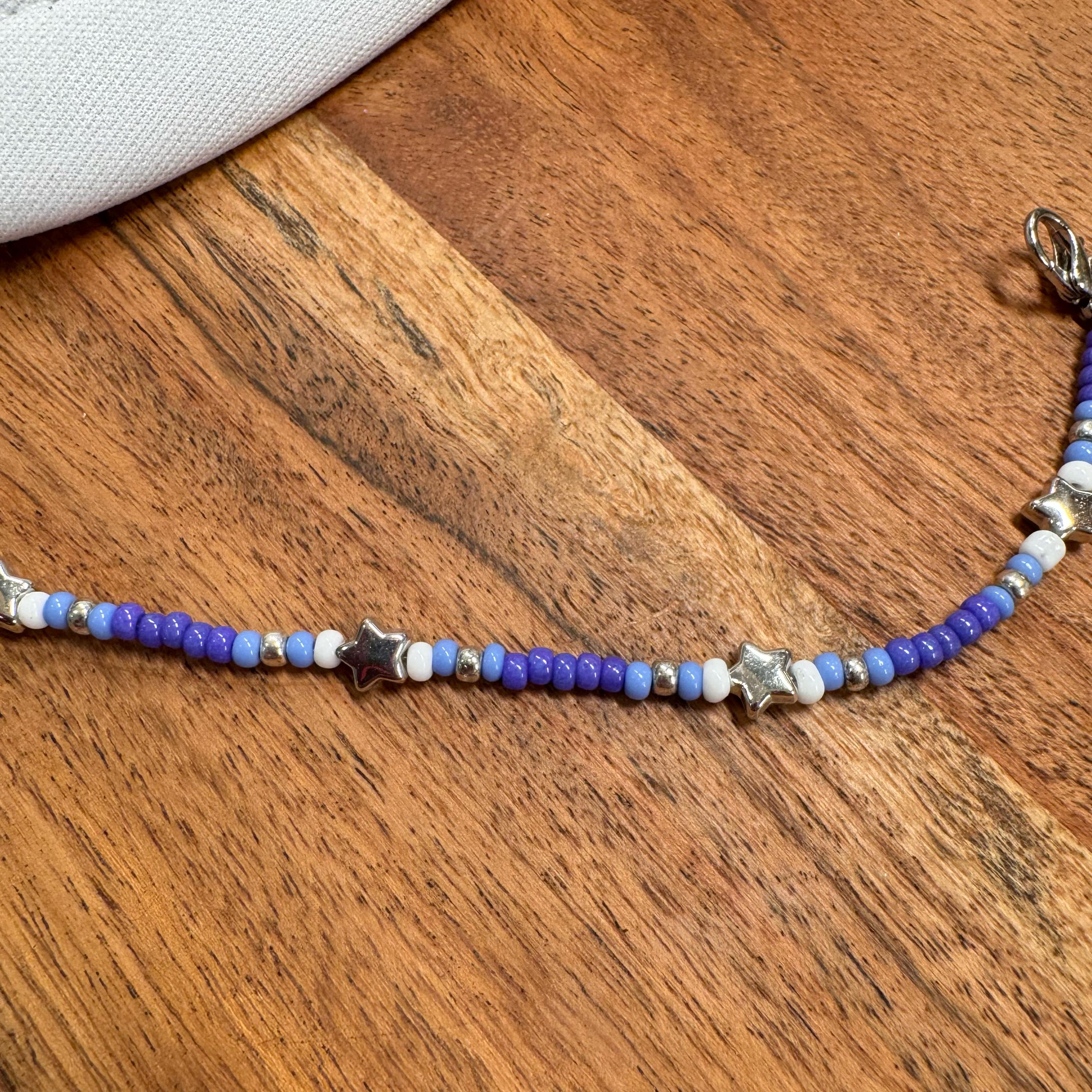 Purple White & Silver Stars Seed Bead Trucker Hat Chain Purple Hat Chain Western Trucker Hat Chain Decorate Your Own Trucker Hat