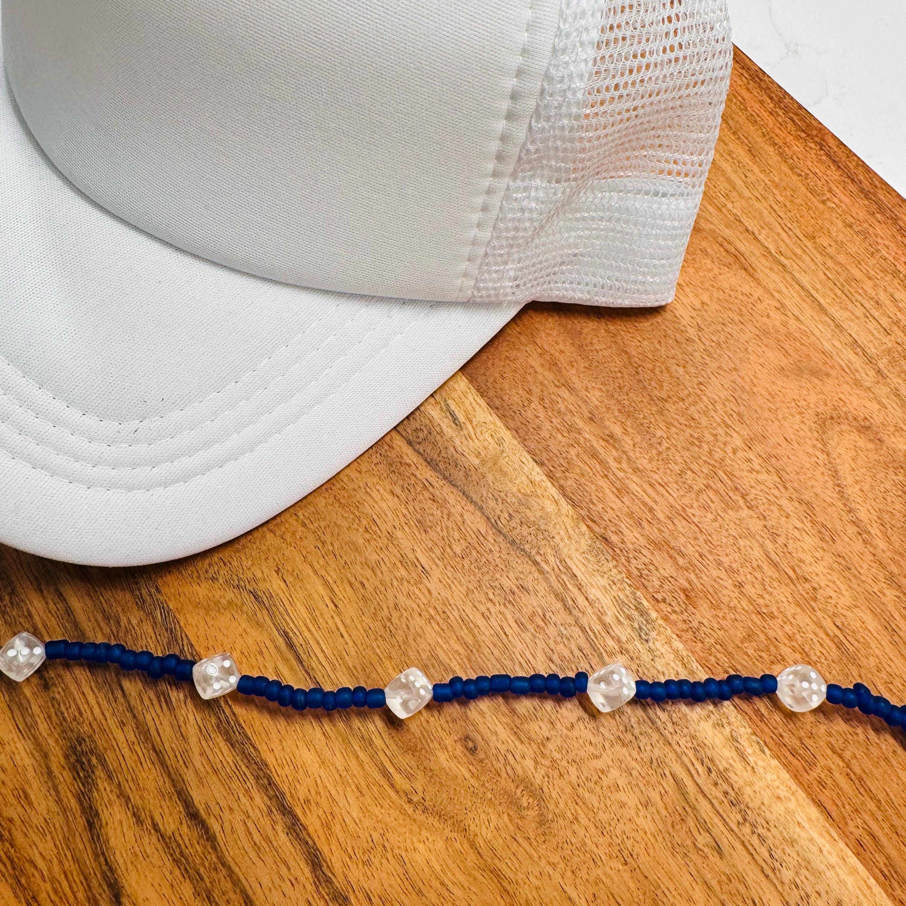 Navy Blue stone beads and Clear Dice Trucker Hat Chain Western Trucker Hat Chain Decorate Your Own Trucker Hat Baseball Hat
