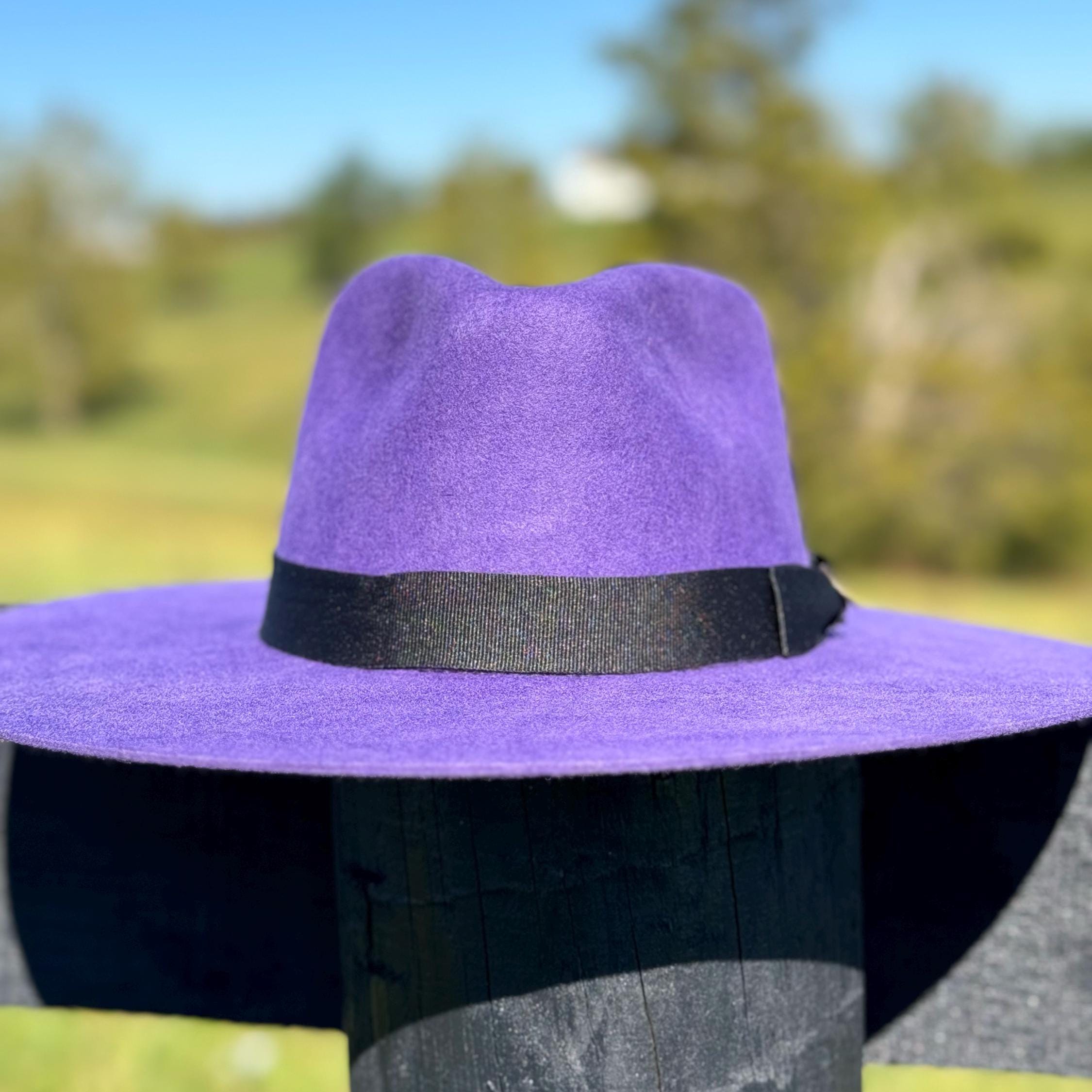 Western Fedora Style shaped Brim Felt Hat in Buckskin Purple Cowgirl Hat Hat Blank
