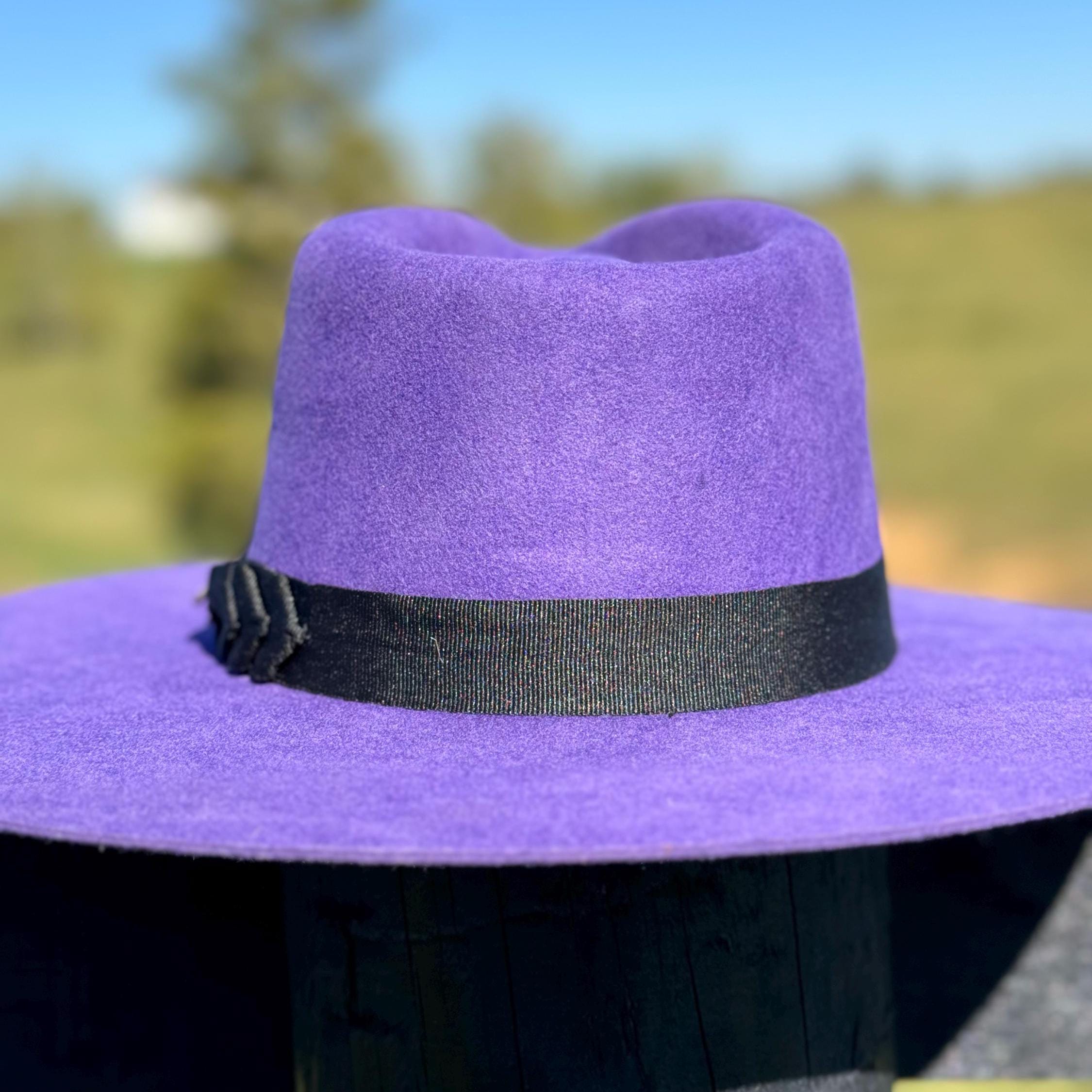 Western Fedora Style shaped Brim Felt Hat in Buckskin Purple Cowgirl Hat Hat Blank