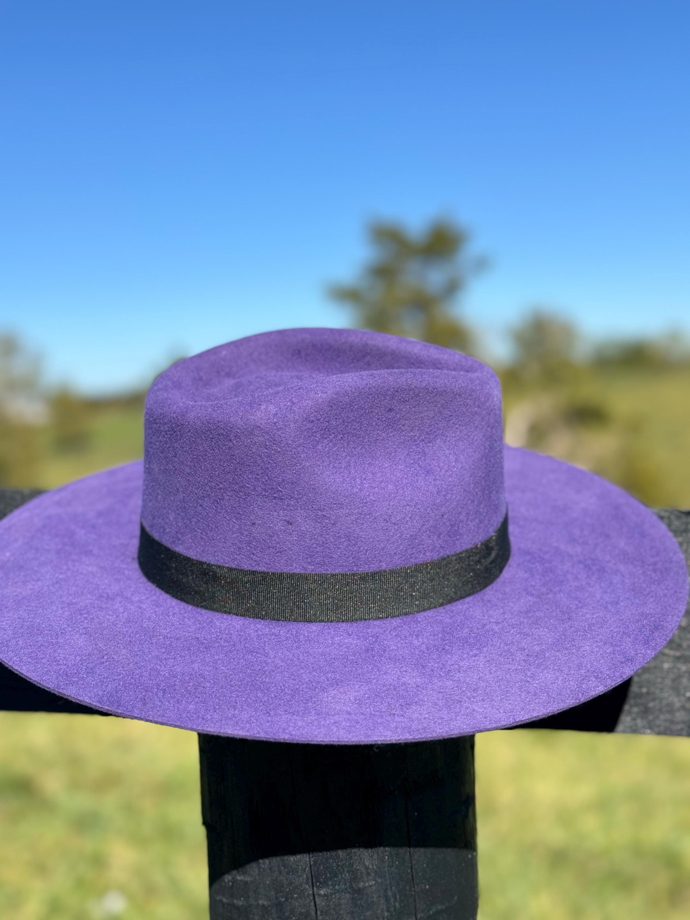 Western Fedora Style shaped Brim Felt Hat in Buckskin Purple Cowgirl Hat Hat Blank