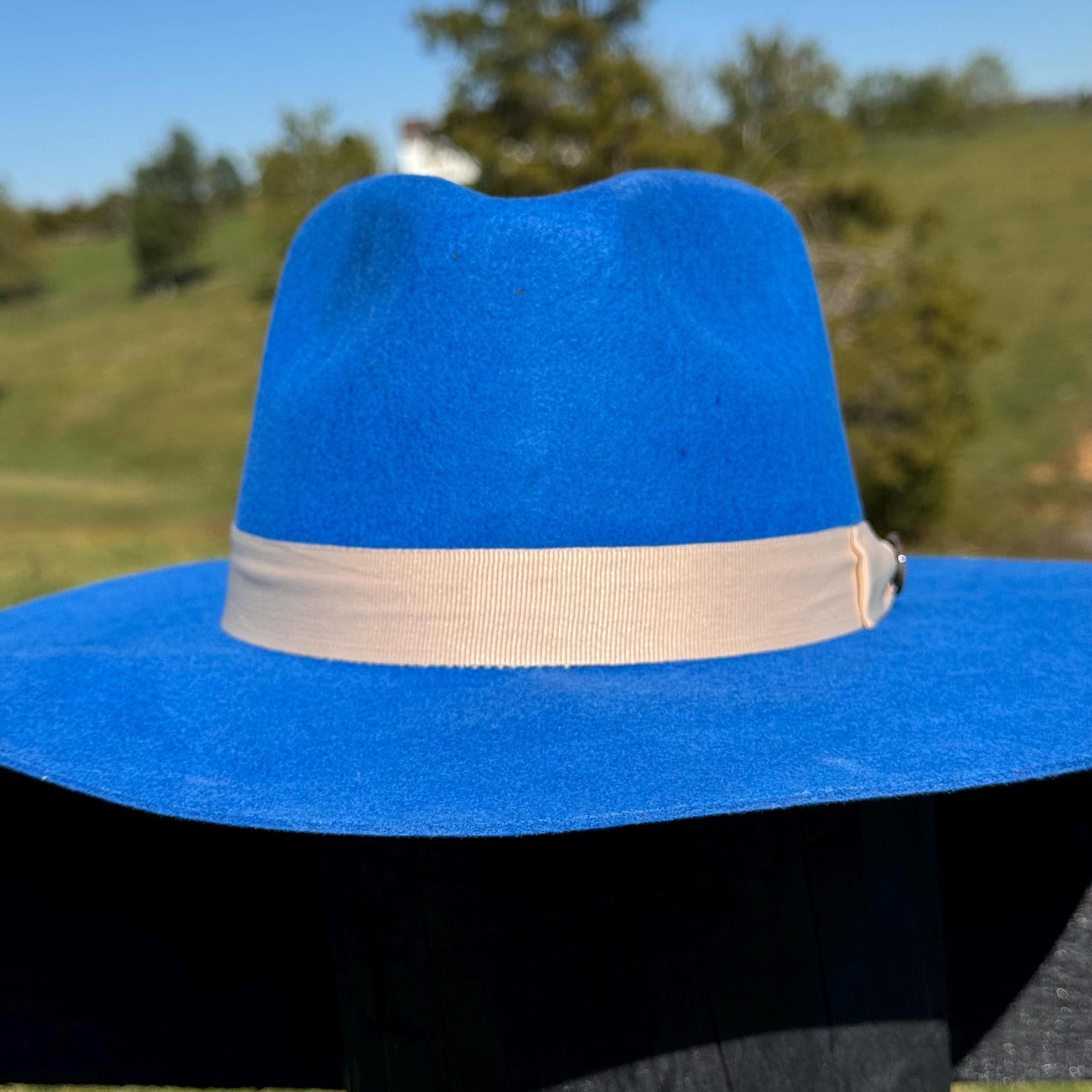 Western Fedora Style shaped Brim Felt Hat in Royal Blue Cowgirl Hat Hat Blank