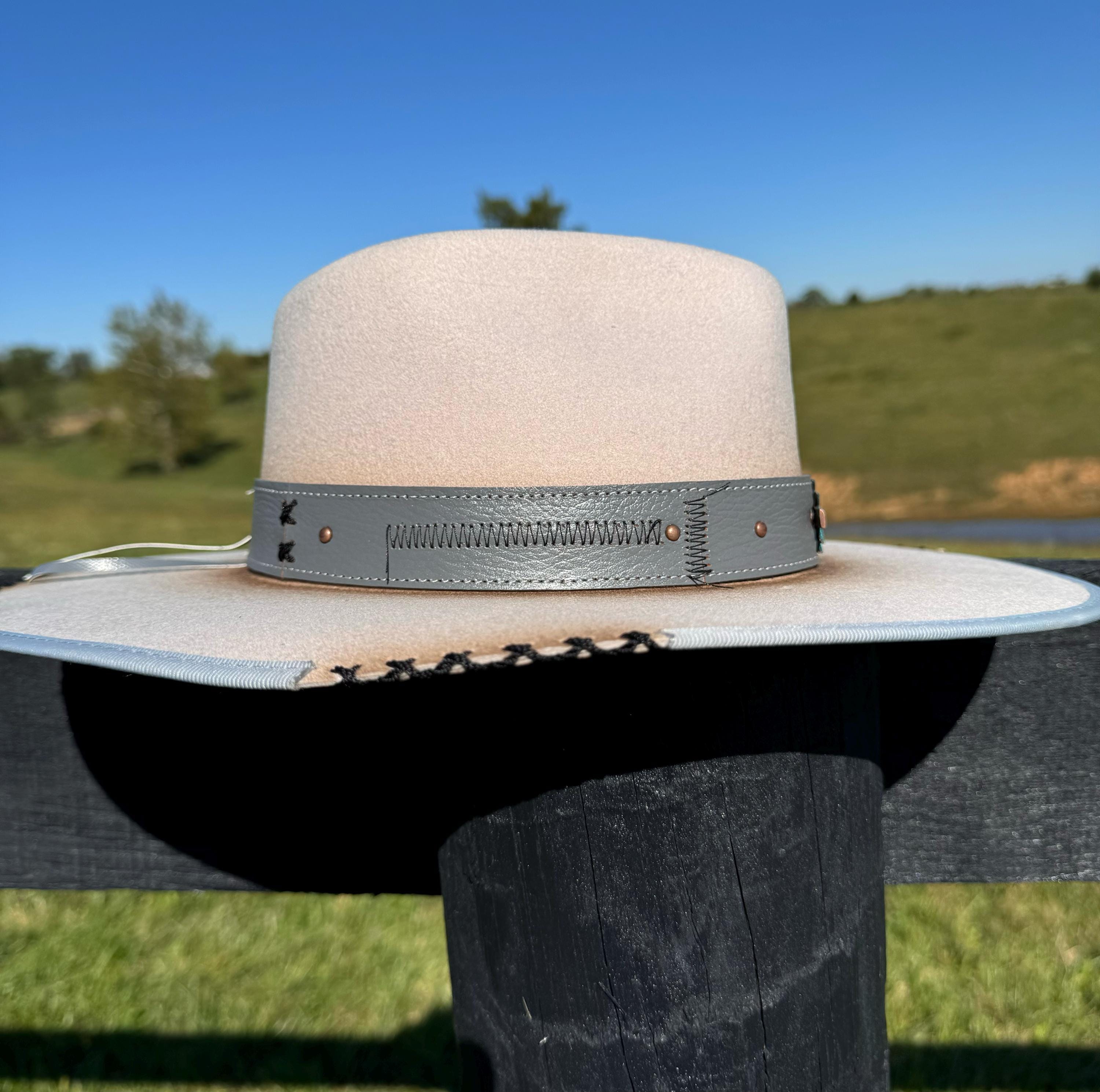 Western Fedora Style Premium Wool Hat in Silverbelly with leather & Turquoise Aztec Concho Cowgirl Hat