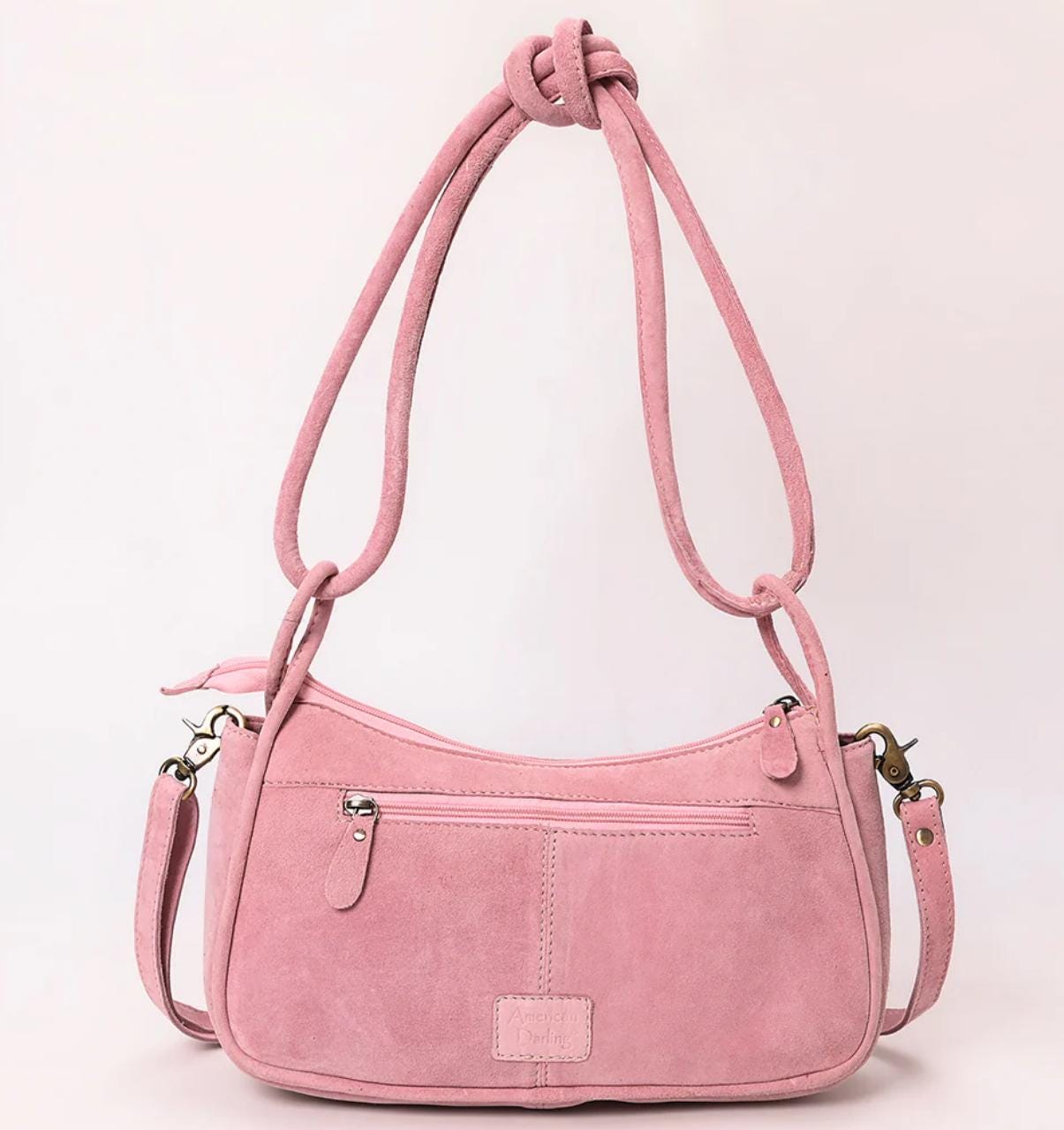 Pink Suede Boot Stitch Western Style Clutch Purse Gifts For Her