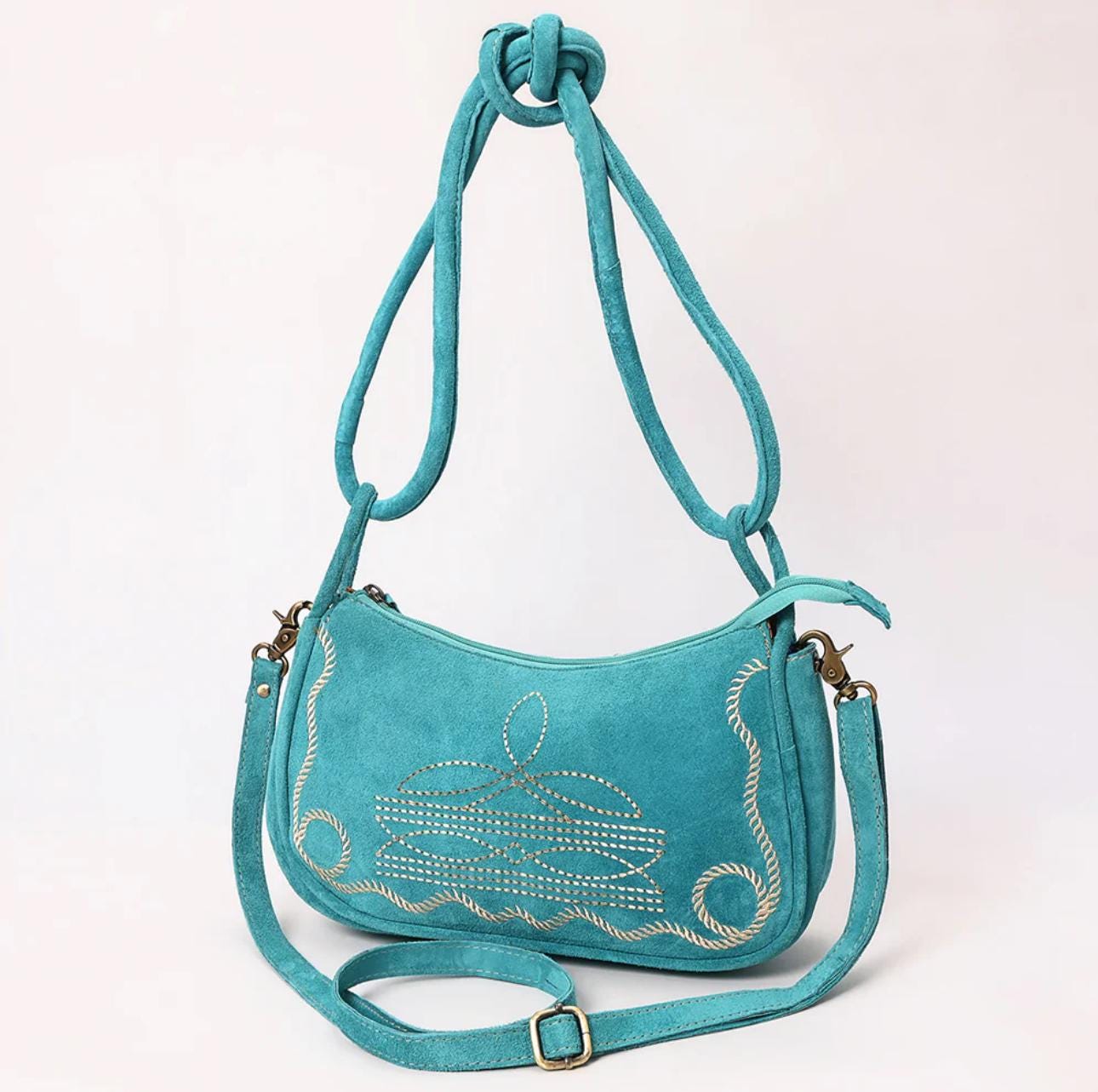 Moss Green Suede Boot Stitch Western Style Clutch Purse Gifts For Her