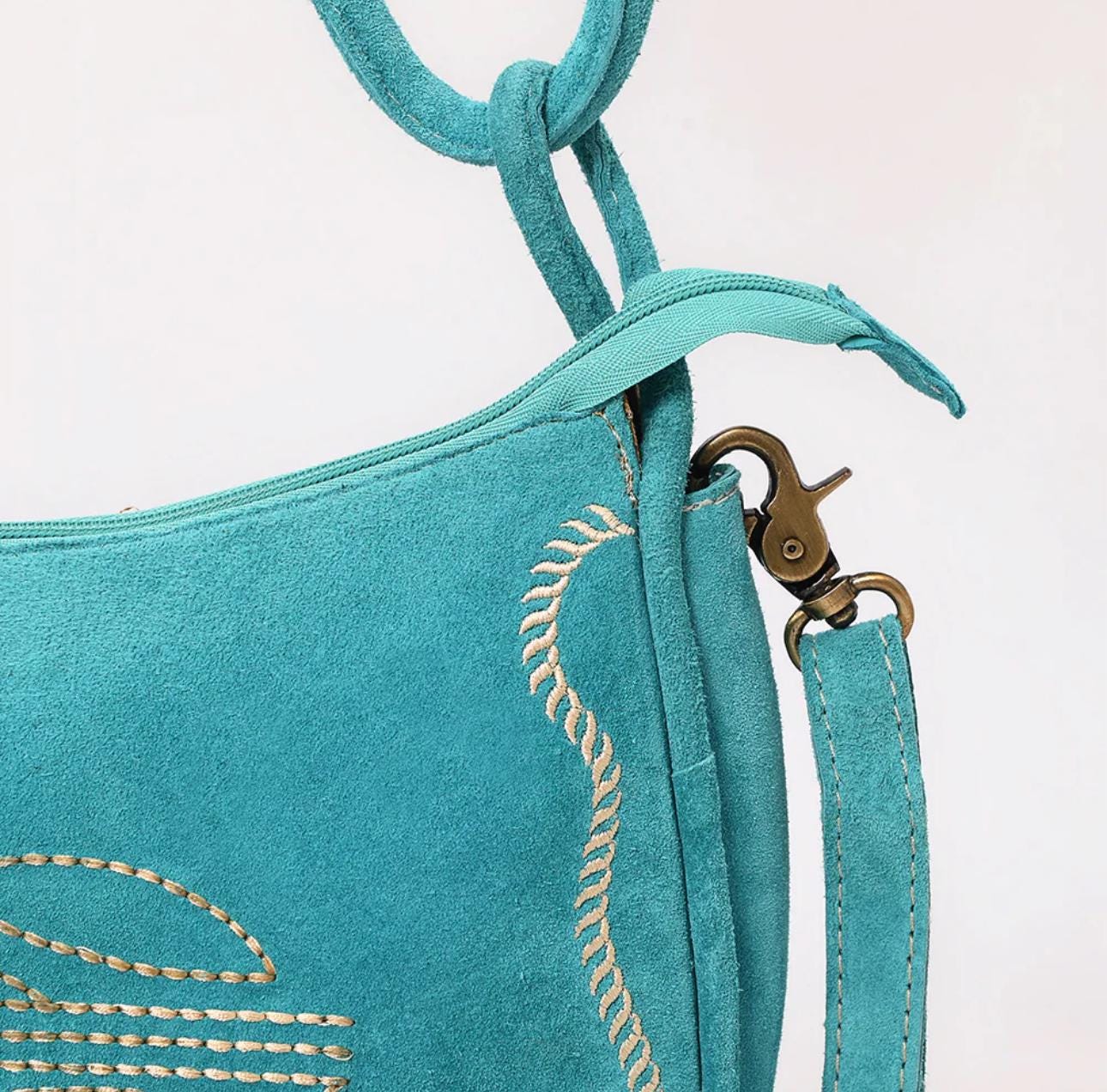 Moss Green Suede Boot Stitch Western Style Clutch Purse Gifts For Her