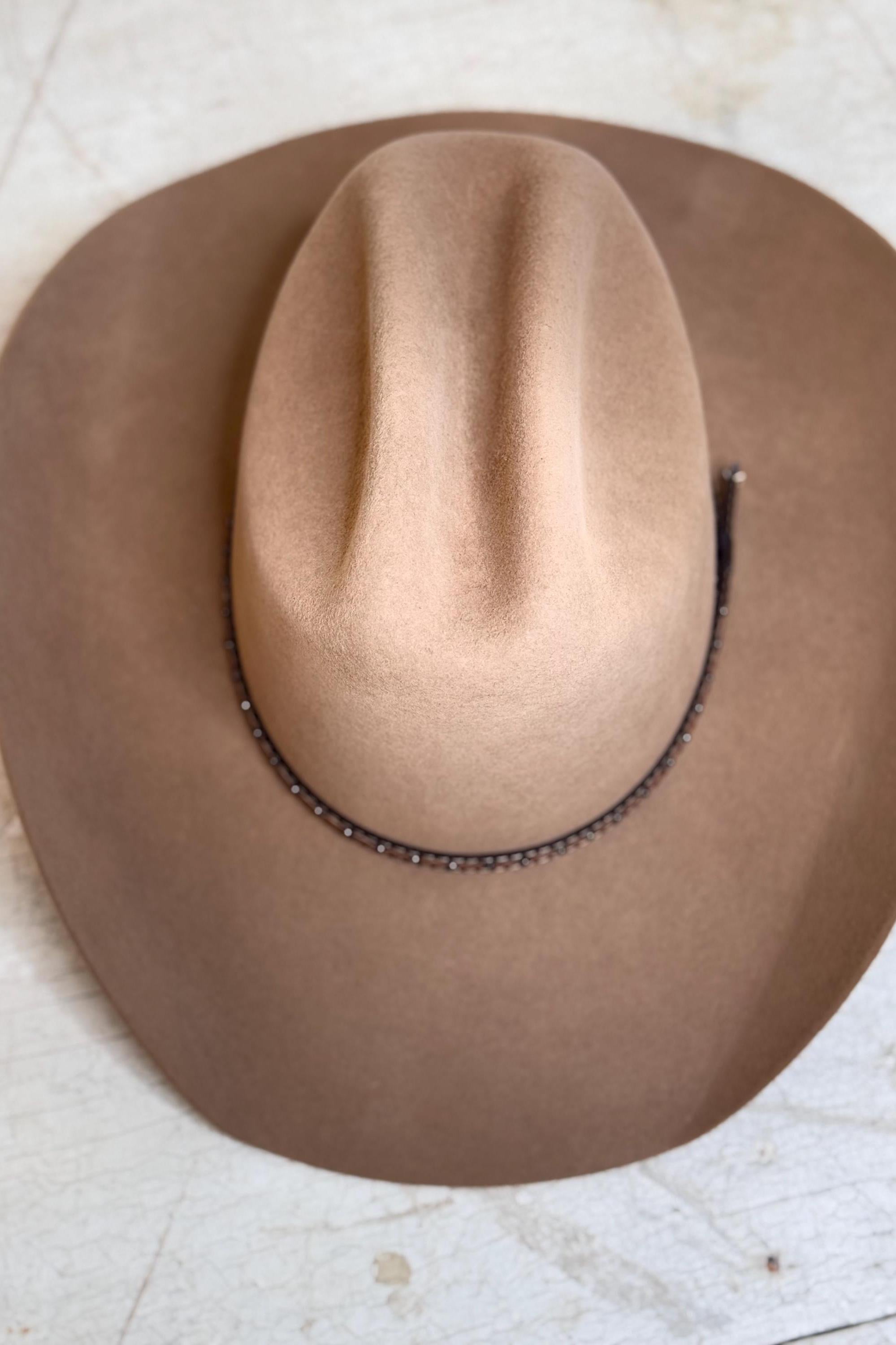 Customizable Cattleman Wool Cowboy Hat Western Classic Hat 100% Wool Personalized with Branding Iron Stiff Wide Brim 57cm 7 1/8" 6X Khaki