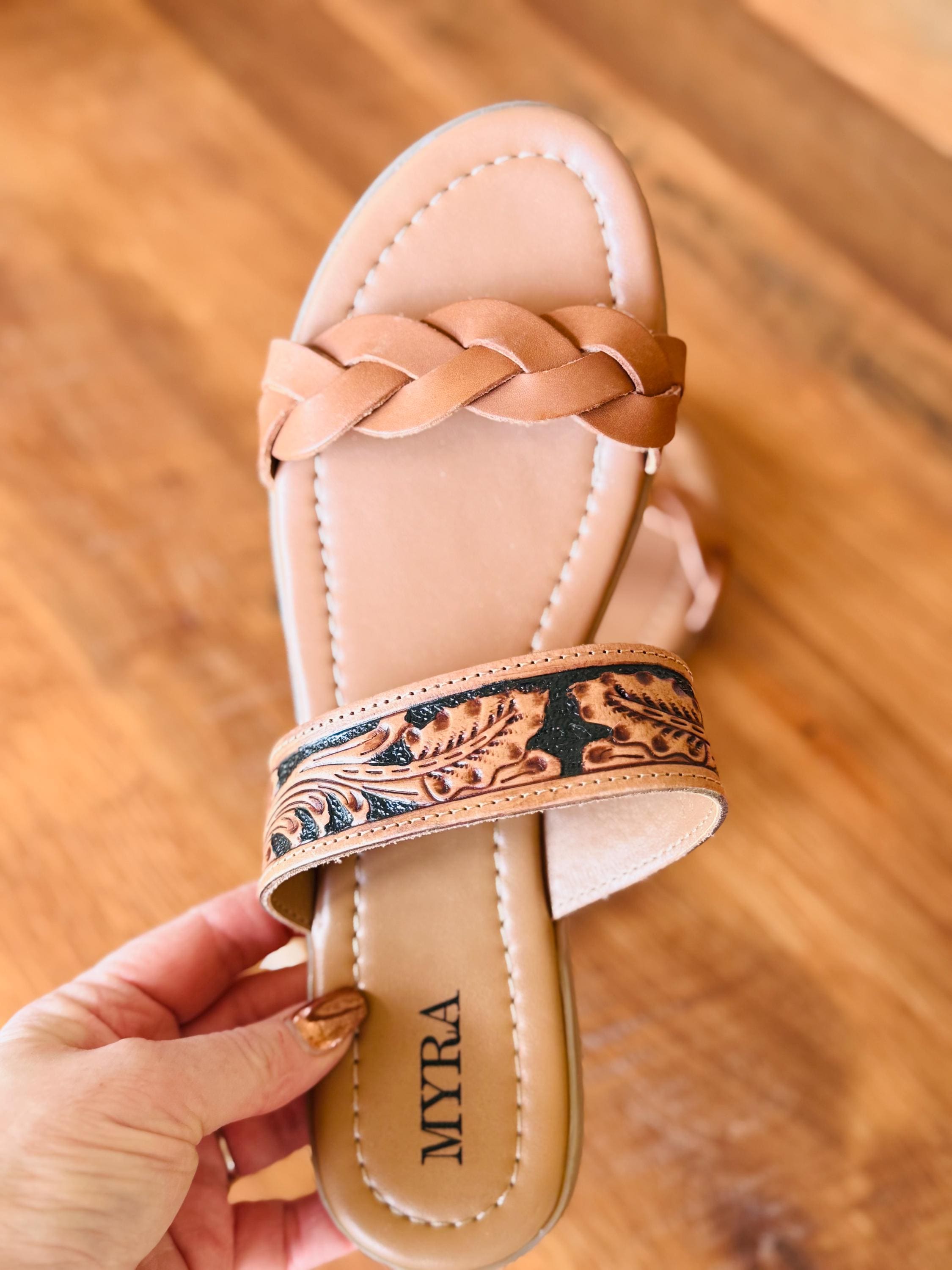 Tooled Leather & Braided Leather flats sandals, slides, Western sandals, Wedding, Prom Shoes, Summer Shoes Graduation, Mothers Day