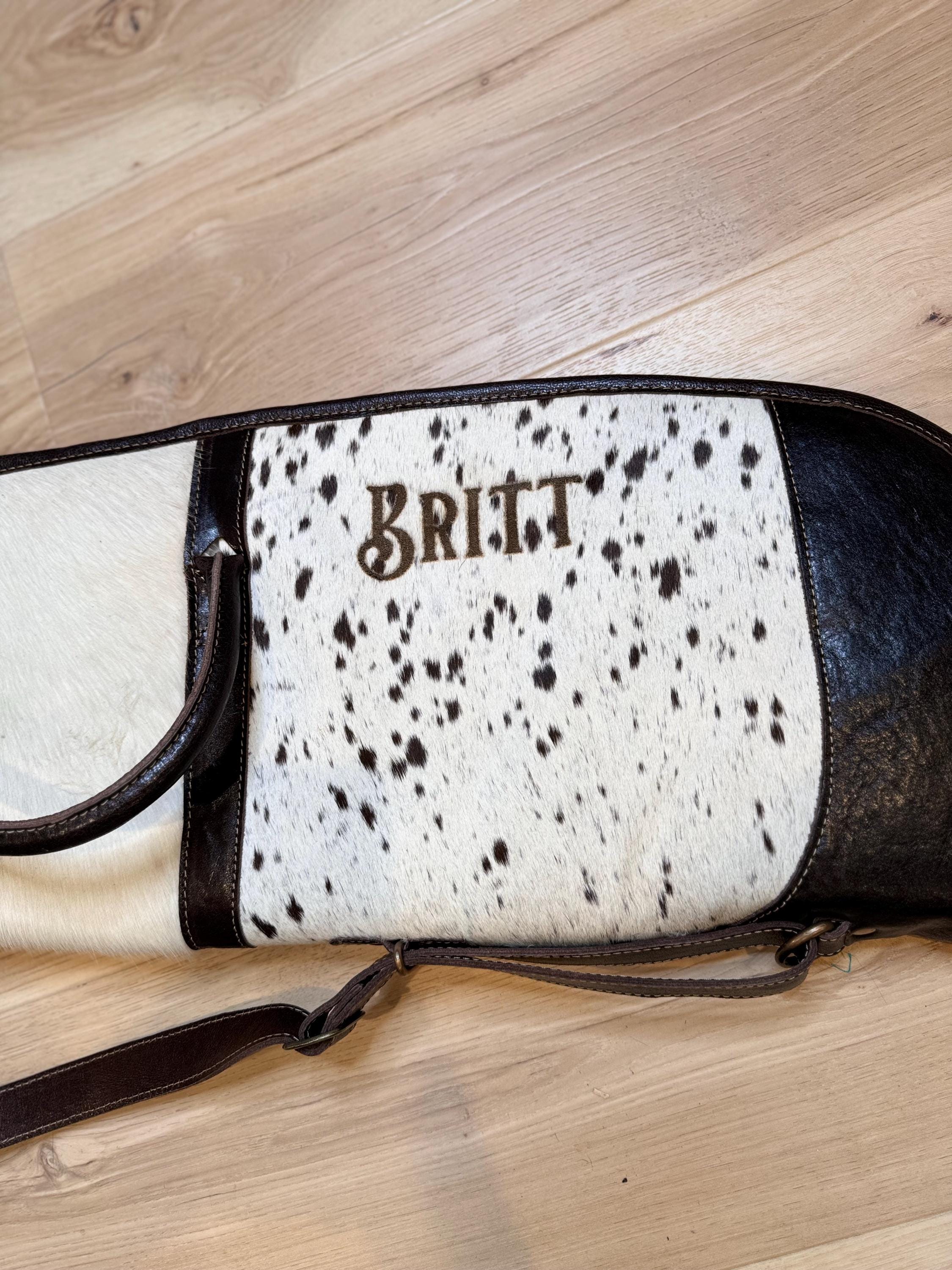 Custom Branded Cowhide & Tooled Leather Western Shotgun/Rifle padded Case Farm Brand Cow Brand Initials Personalized Men’s Women's Gift