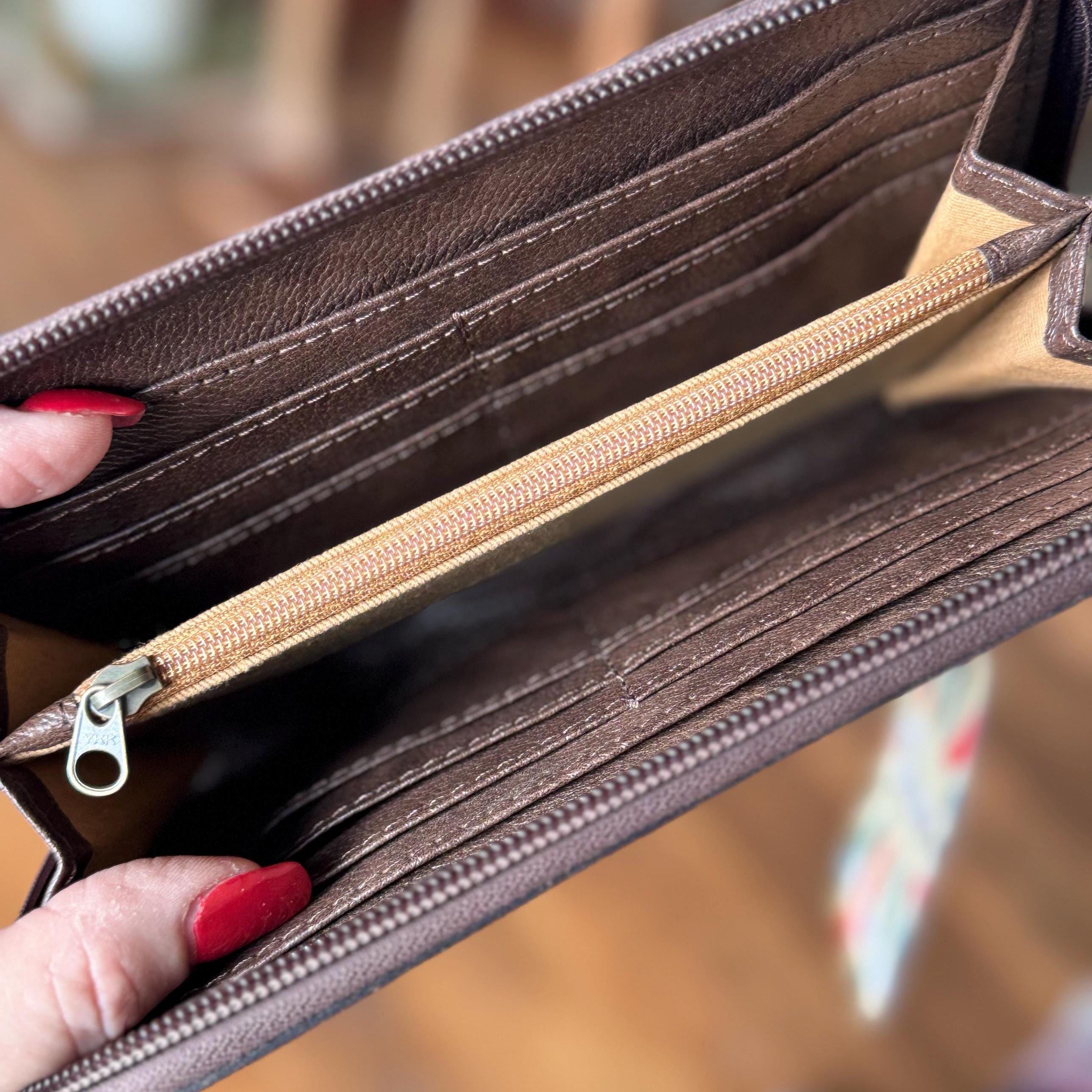 Tooled Leather Women's Zip around Style Wallet Western Wallet With Turquoise Cowgirl Wallet Gifts for Mom