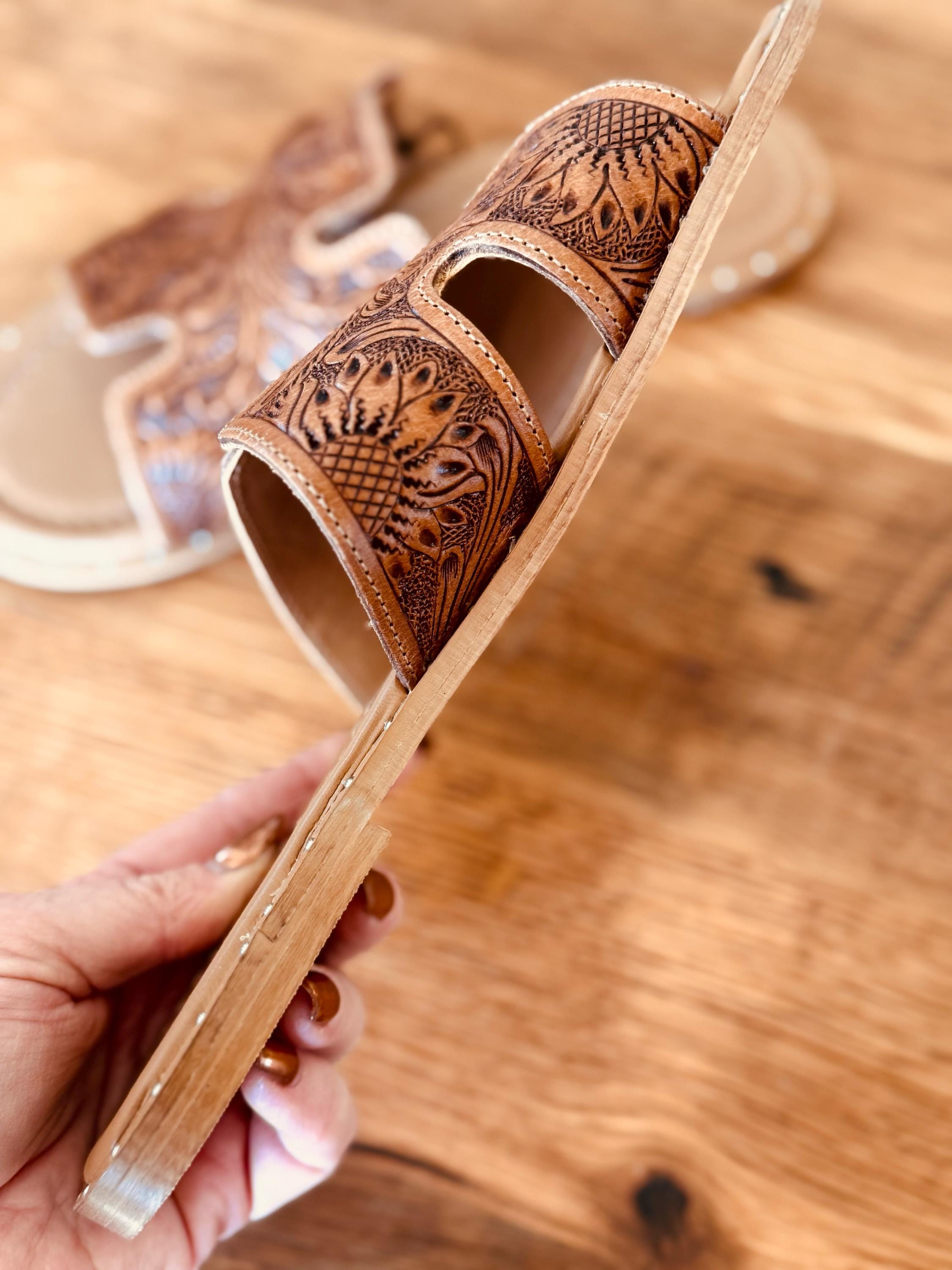 Tooled Leather, Brown Floral, Slide sandals, Western sandals, Western Slides, Summer Shoes, Western Accessories, Cowgirl Sandal, Flats