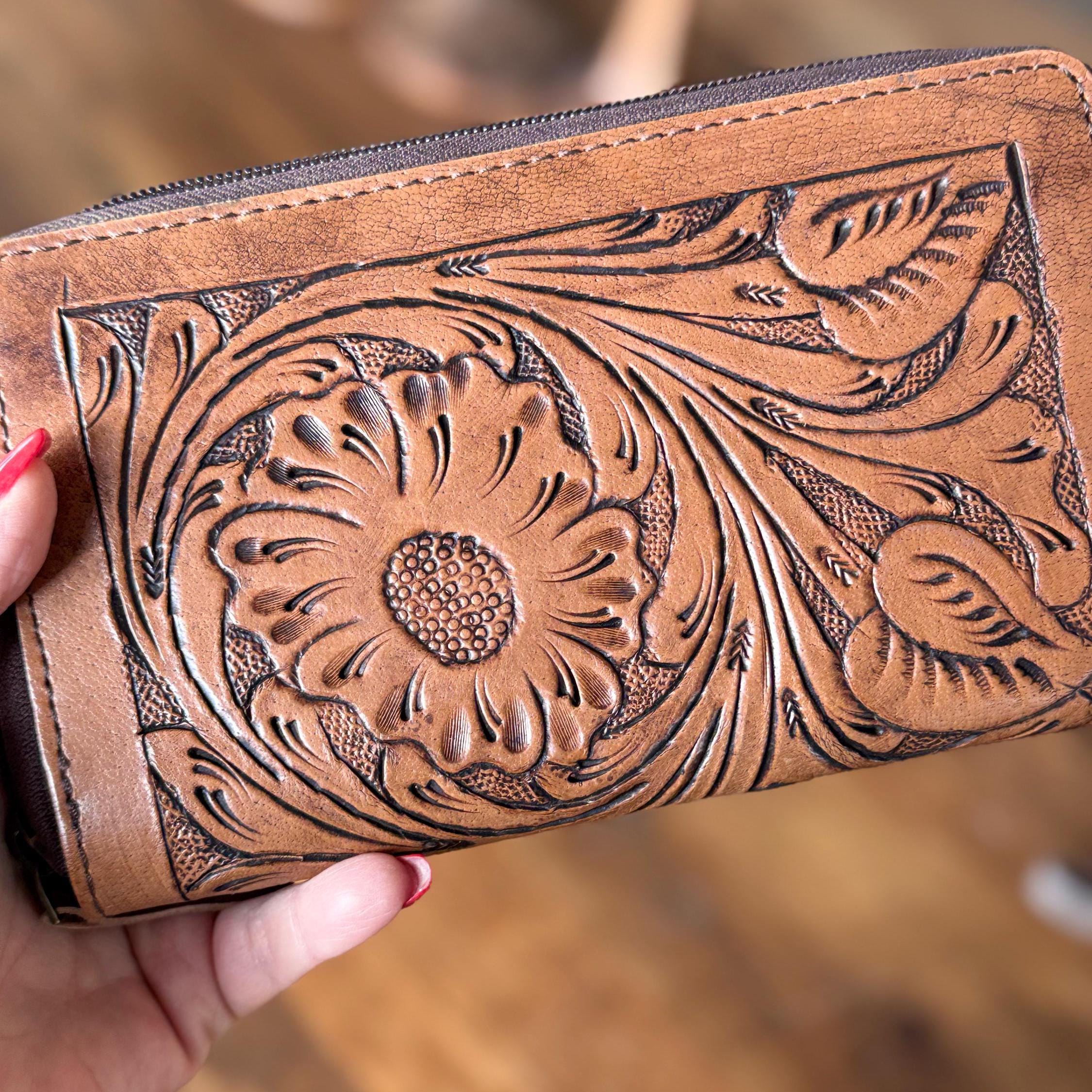 Tooled Leather Women's Zip around Style Wallet Western Wallet Cowgirl Wallet Gifts for Mom