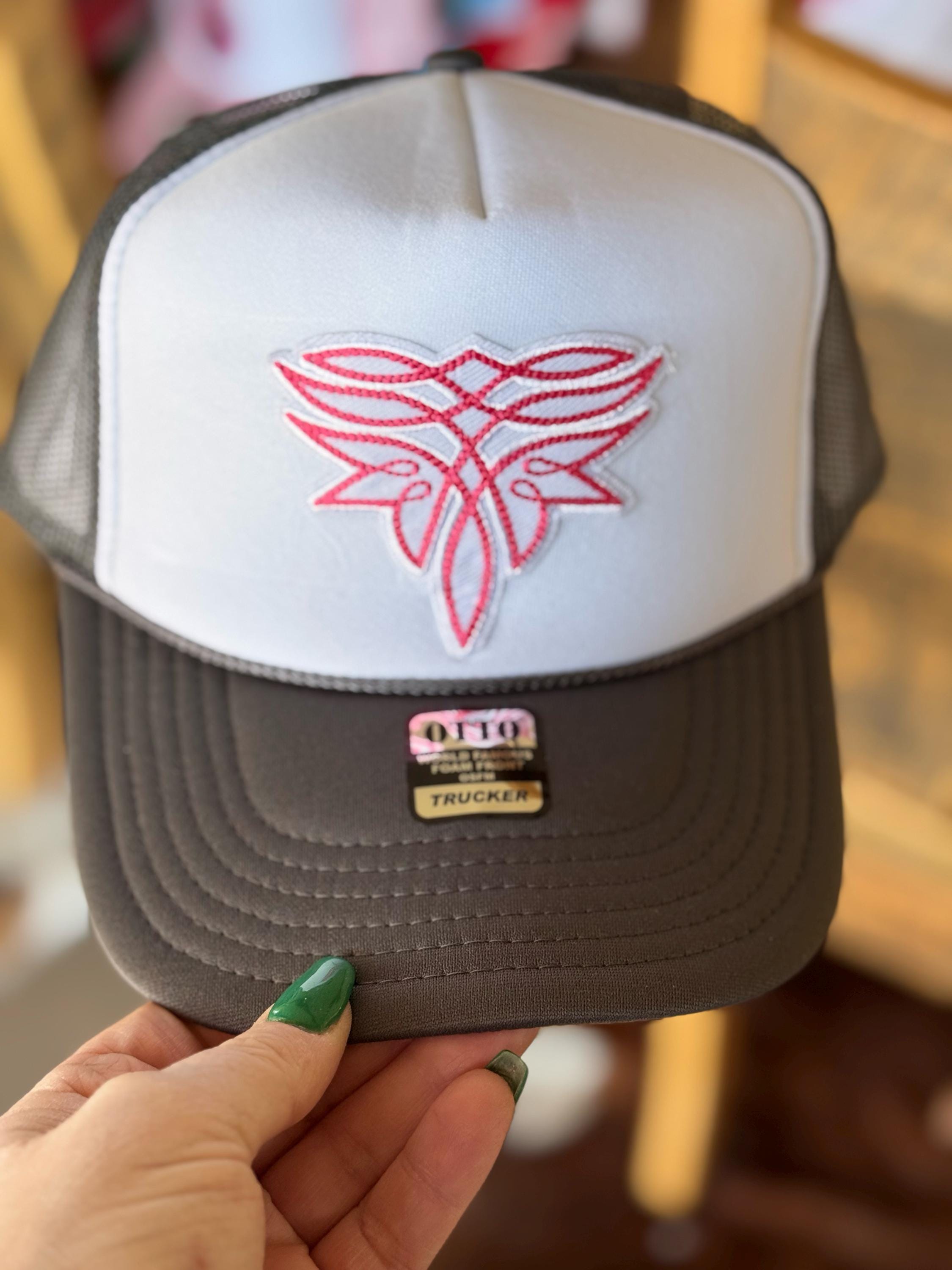 Boot Stitch, Pink Embroidered Patch, Otto Foam Trucker Hat in Charcoal, Spring Break, Vacation, Beach Hat, Baseball Hat, Sun Hat