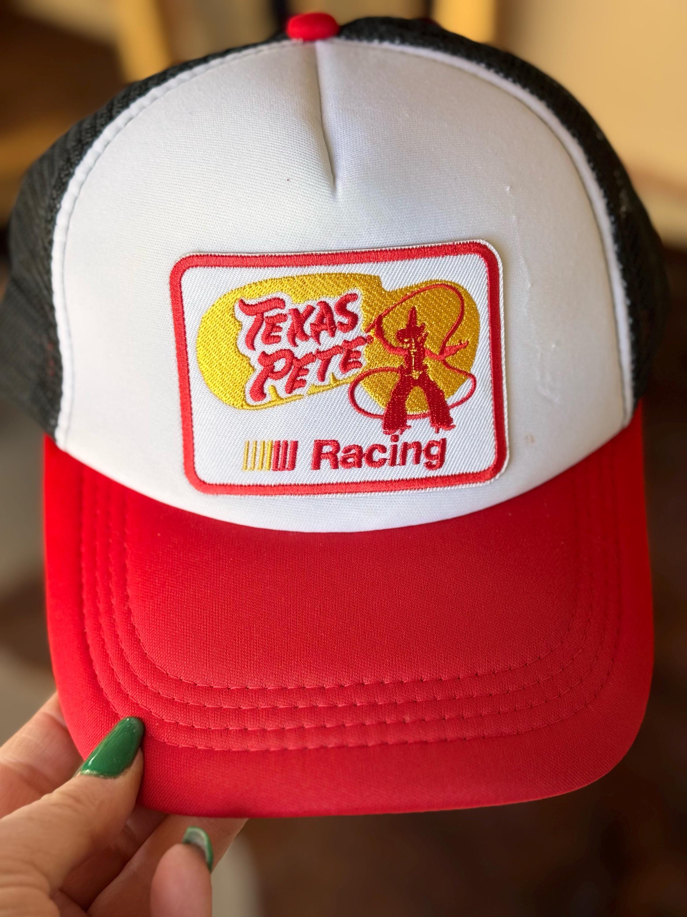 Texas Racing Embroidered Patch, Red White & Black Trucker Hat Spring Break Vacation Beach Hat Sun Hat Western Hat Cowboy Hat