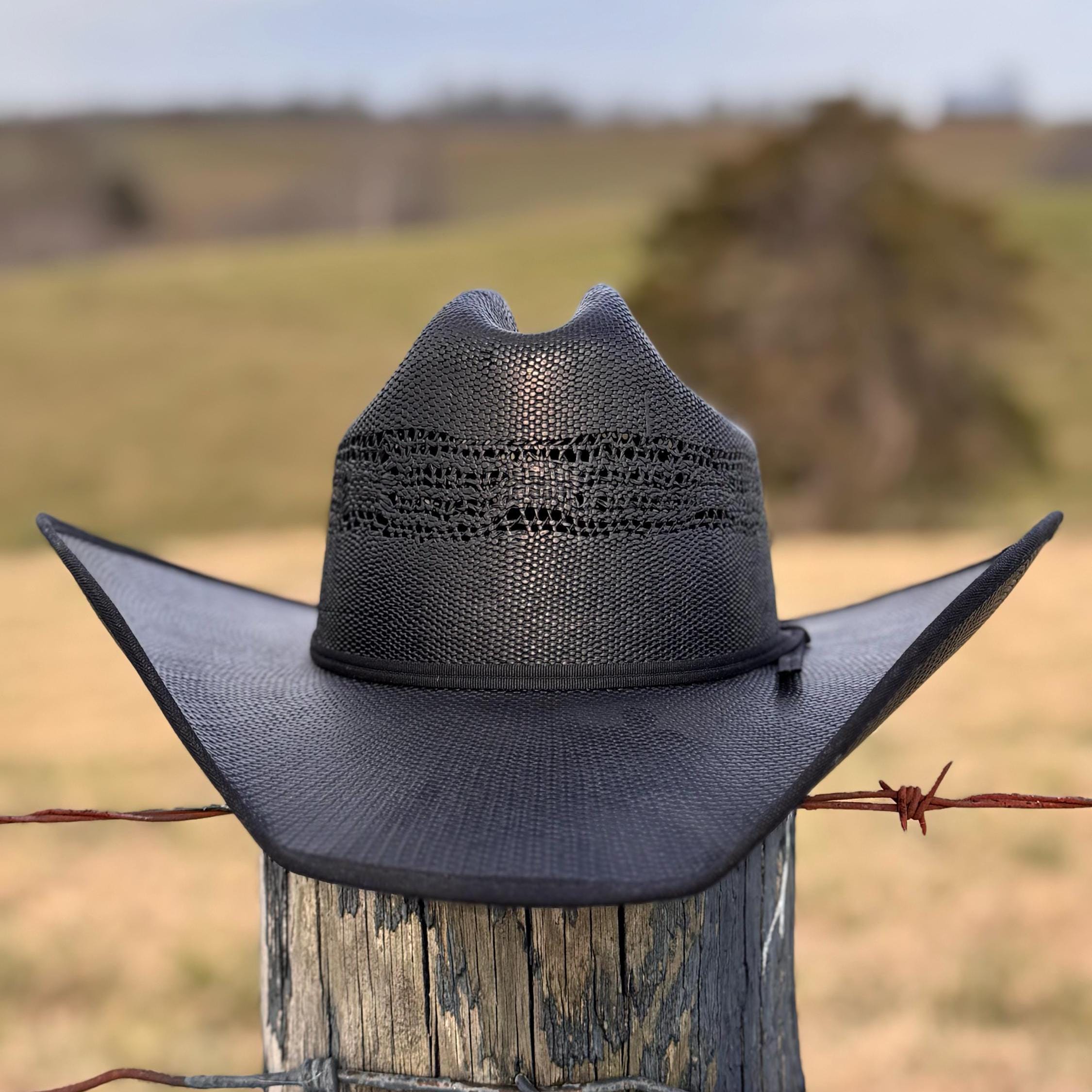 Black Straw Cowboy Hat with black band, Cowgirl Hat, Custom Hat, Cattleman Style, Turned up Brim Mens Hat Women's Hat Summer Hat