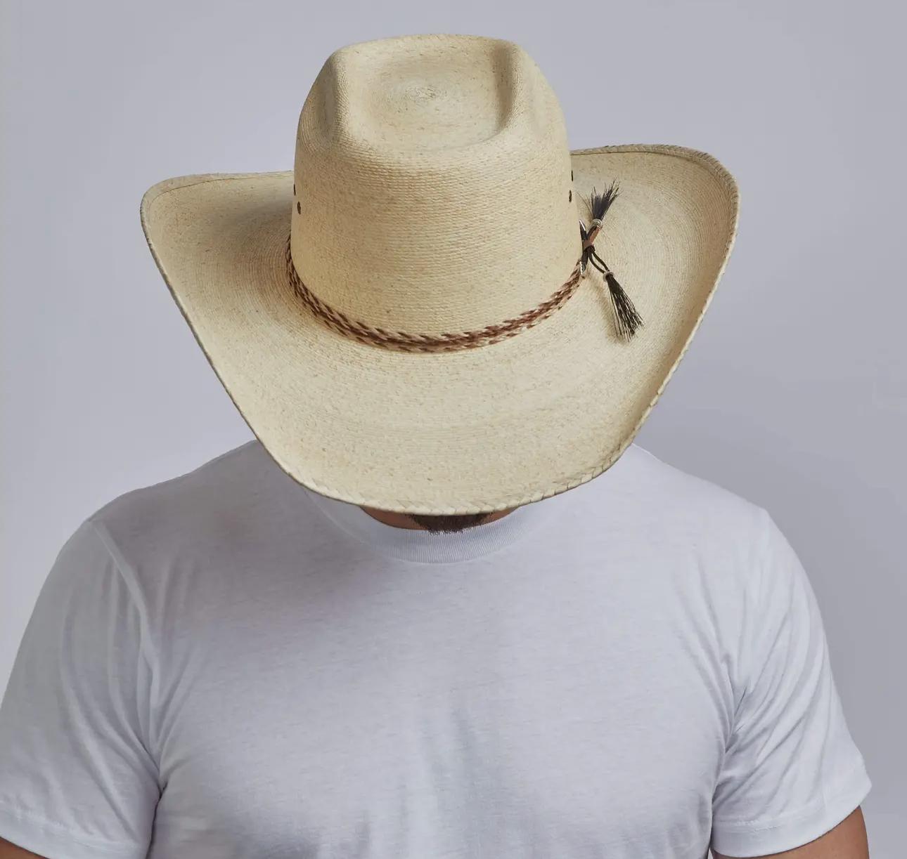 Natural Straw Cowboy Hat with Brick shape Crown, Cowgirl Hat, Custom Hat, Cattleman Style, Turned up Brim Mens Hat Women's Hat Summer Hat