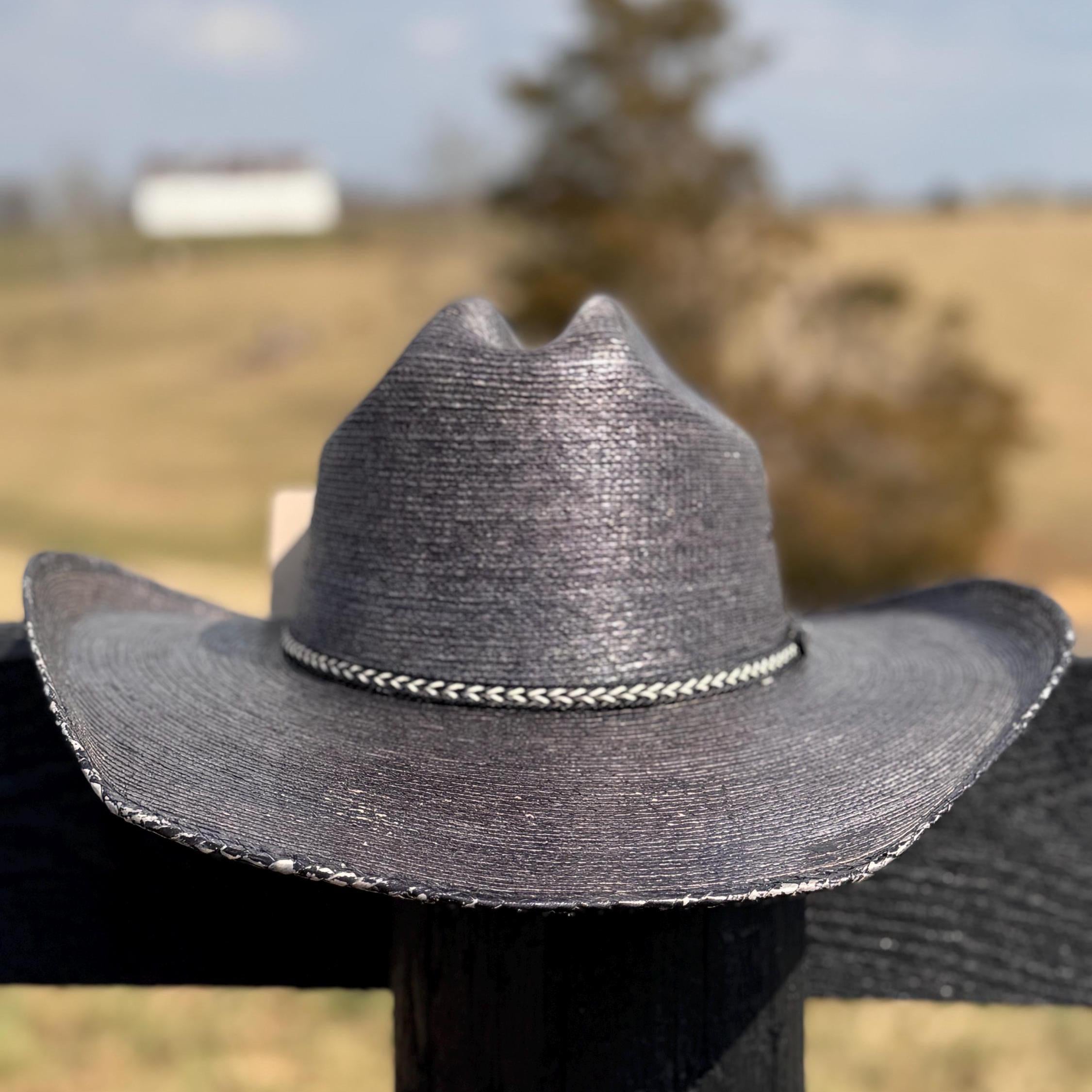Black Straw Cowboy Hat with black band, Cowgirl Hat, Custom Hat, Cattleman Style, Turned up Brim Mens Hat Women's Hat Summer Hat