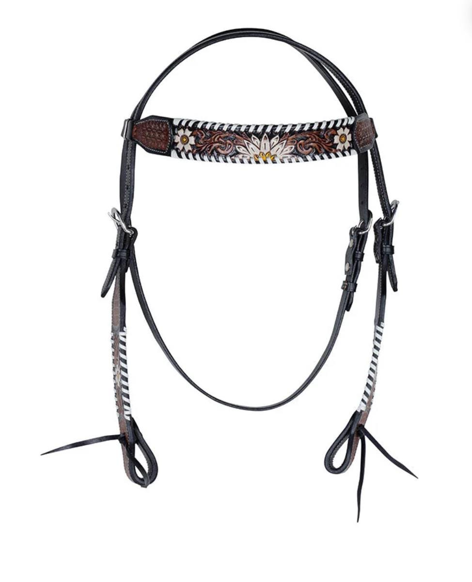 White Daisy and Whipstitch Bridle For Horse Riding Horse Tack Headstall