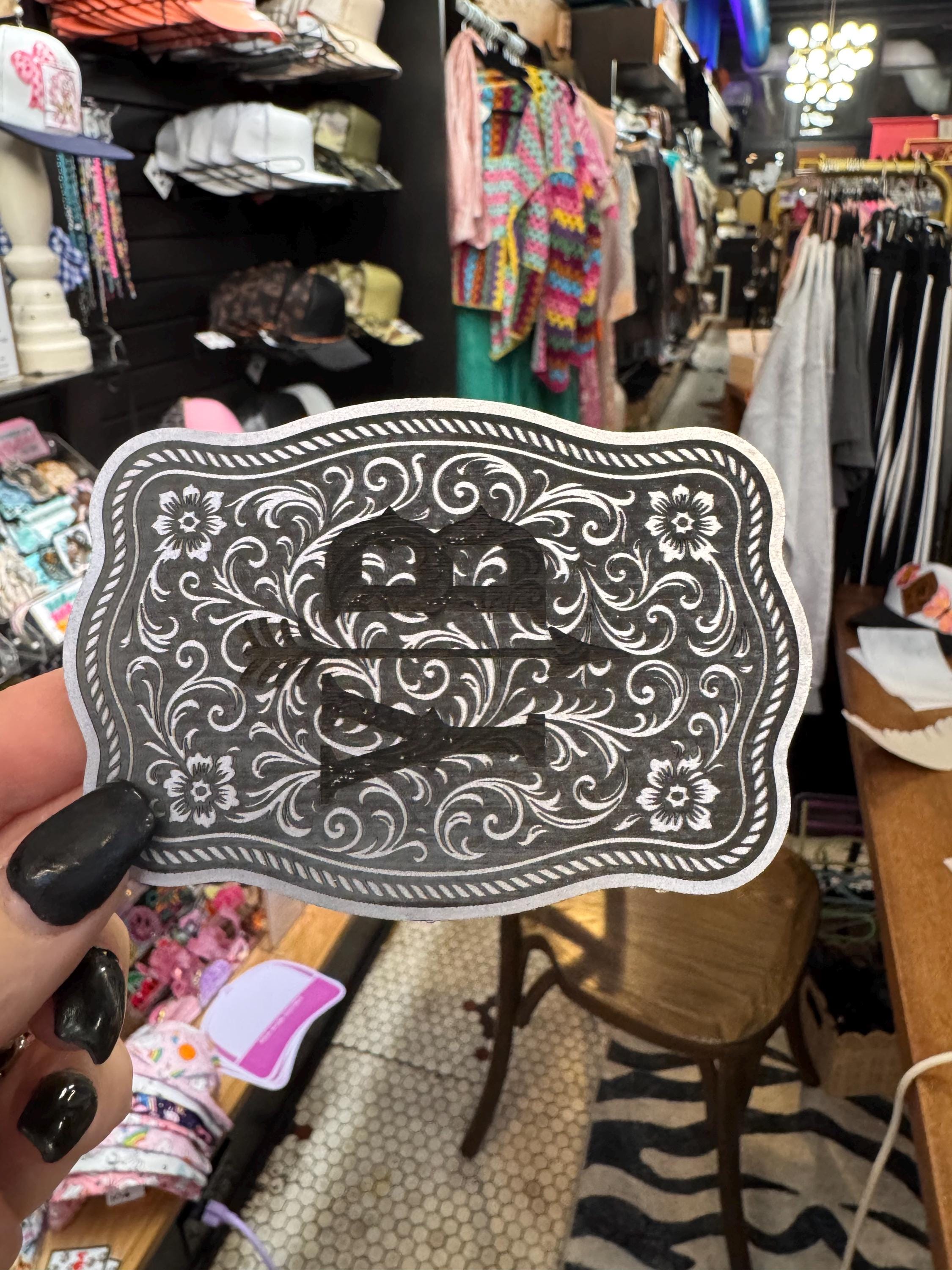 Western Belt Buckle Style Initial Silver Leather Patch