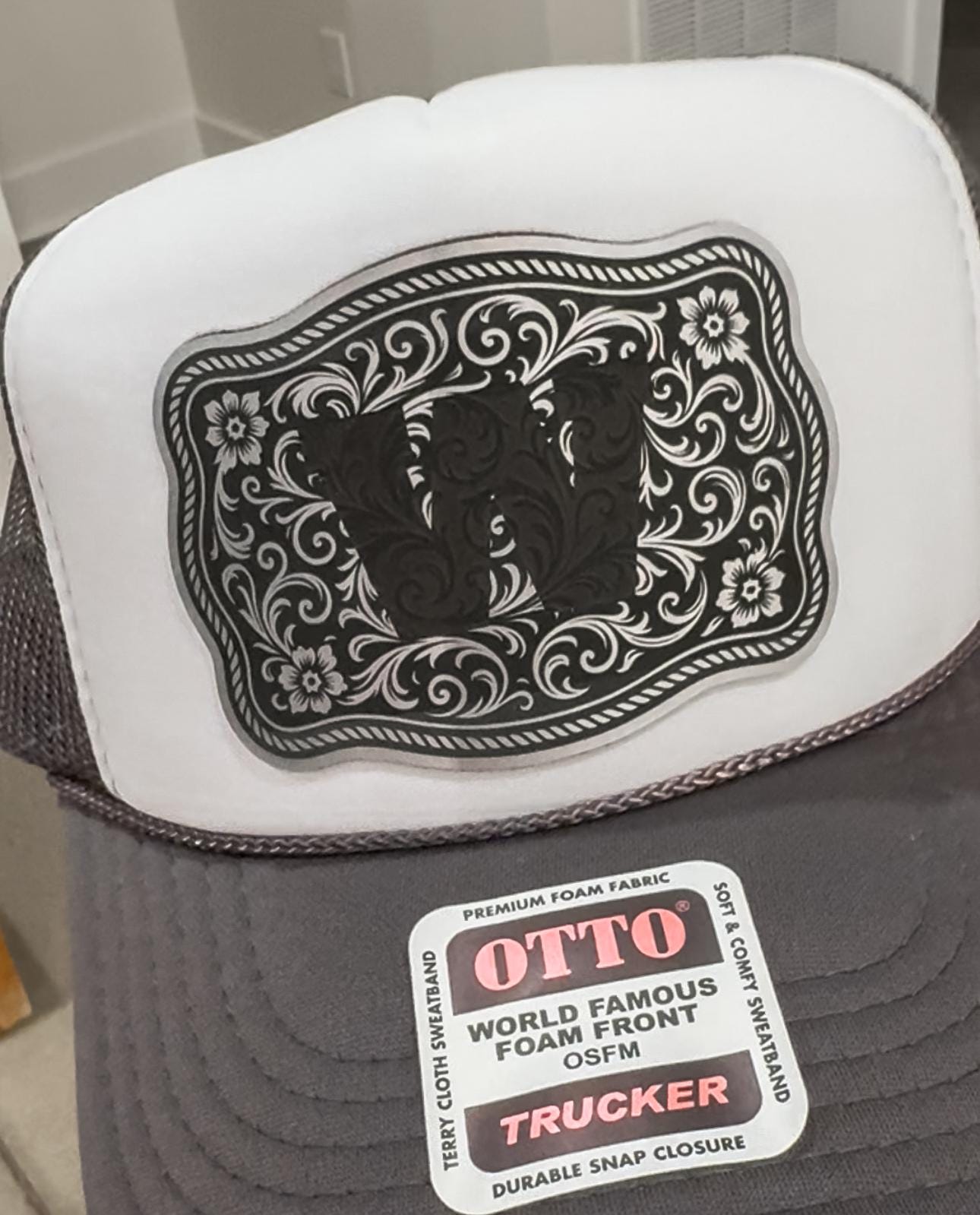 Western Belt Buckle Style Initial Silver Leather Patch